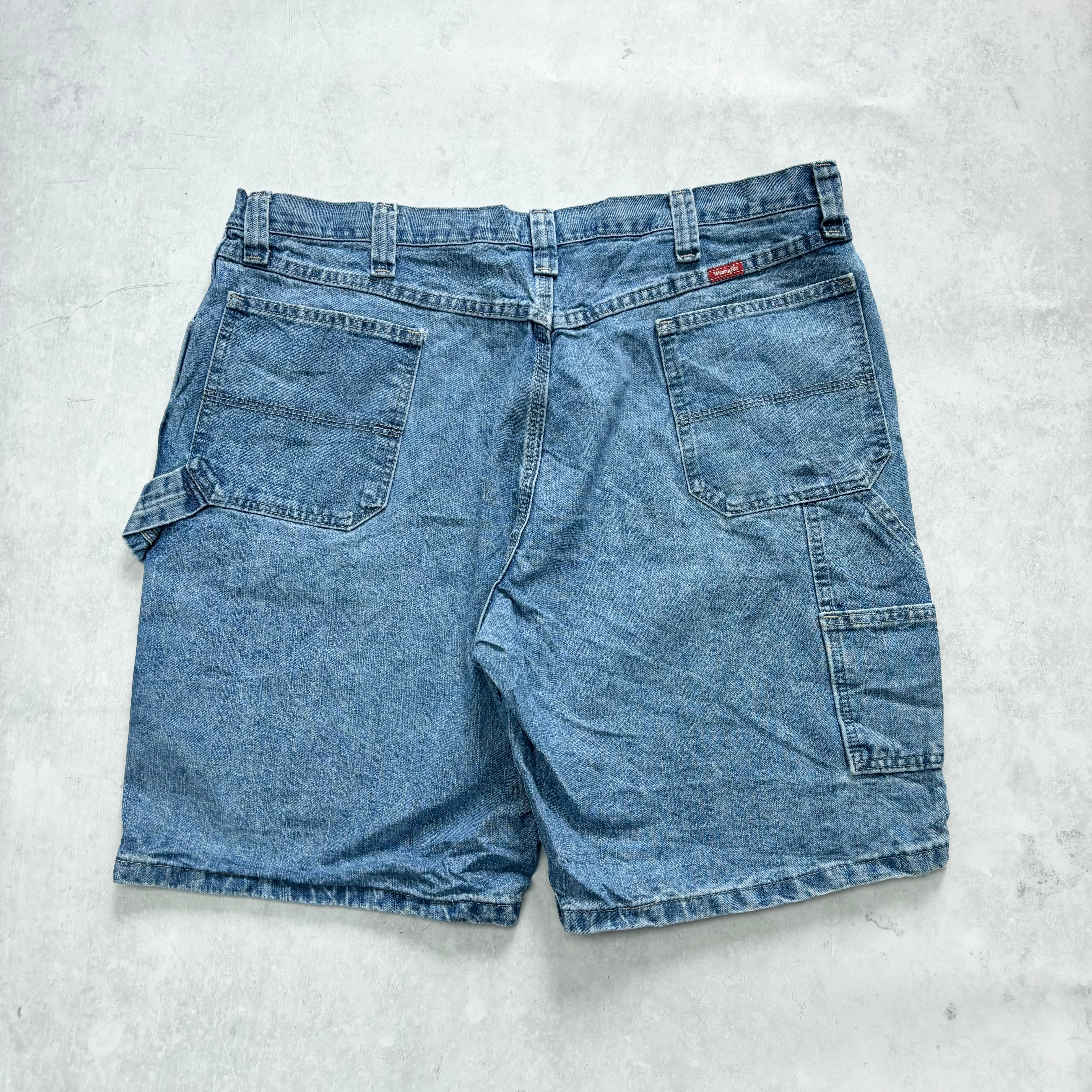 Vintage Wrangler Jorts W40 Mens Denim Shorts Light Blue Baggy Relaxed Carpenter