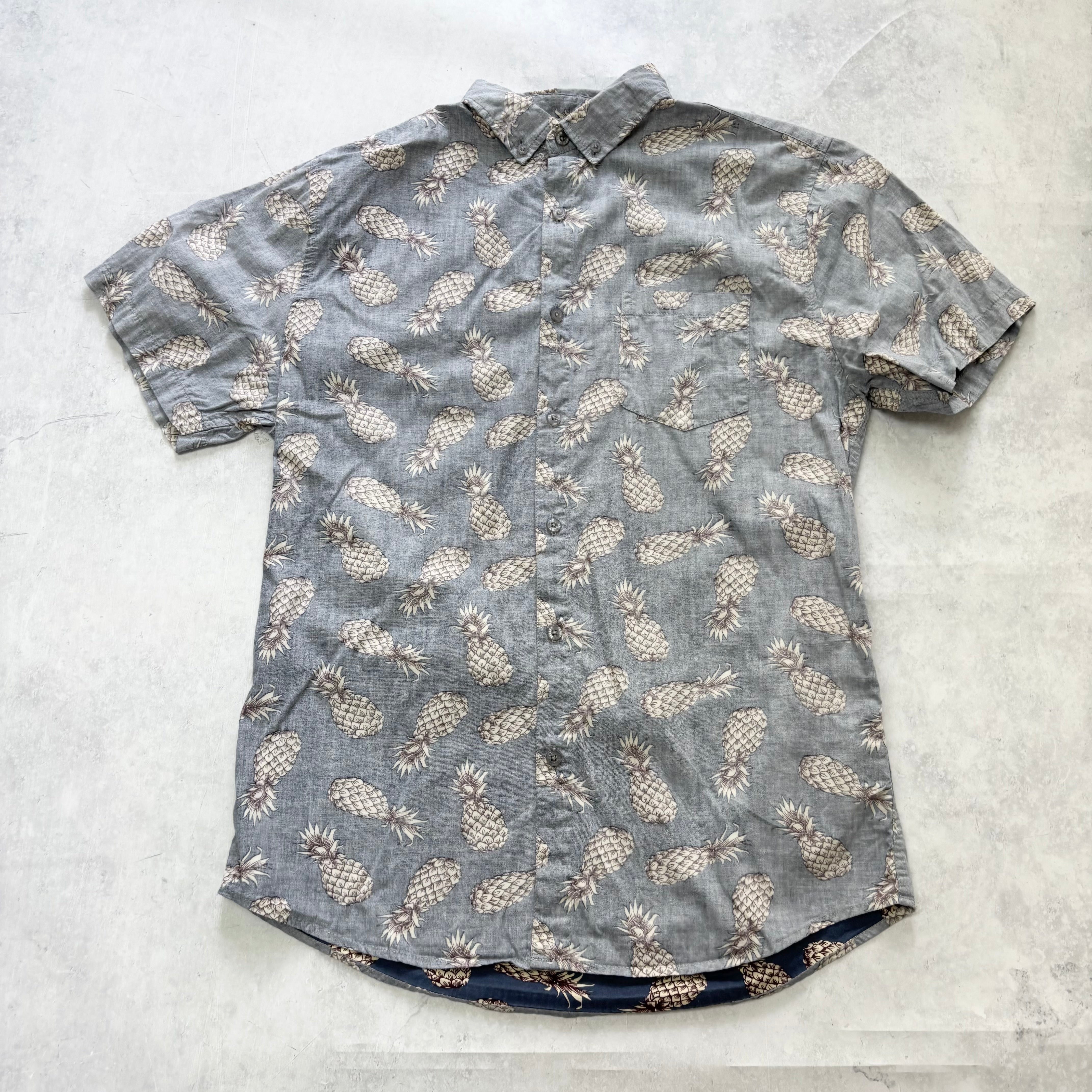 Hawaiian Shirt Mens Medium Blue Floral Aloha Short Sleeve Cotton Slim Fit (E)
