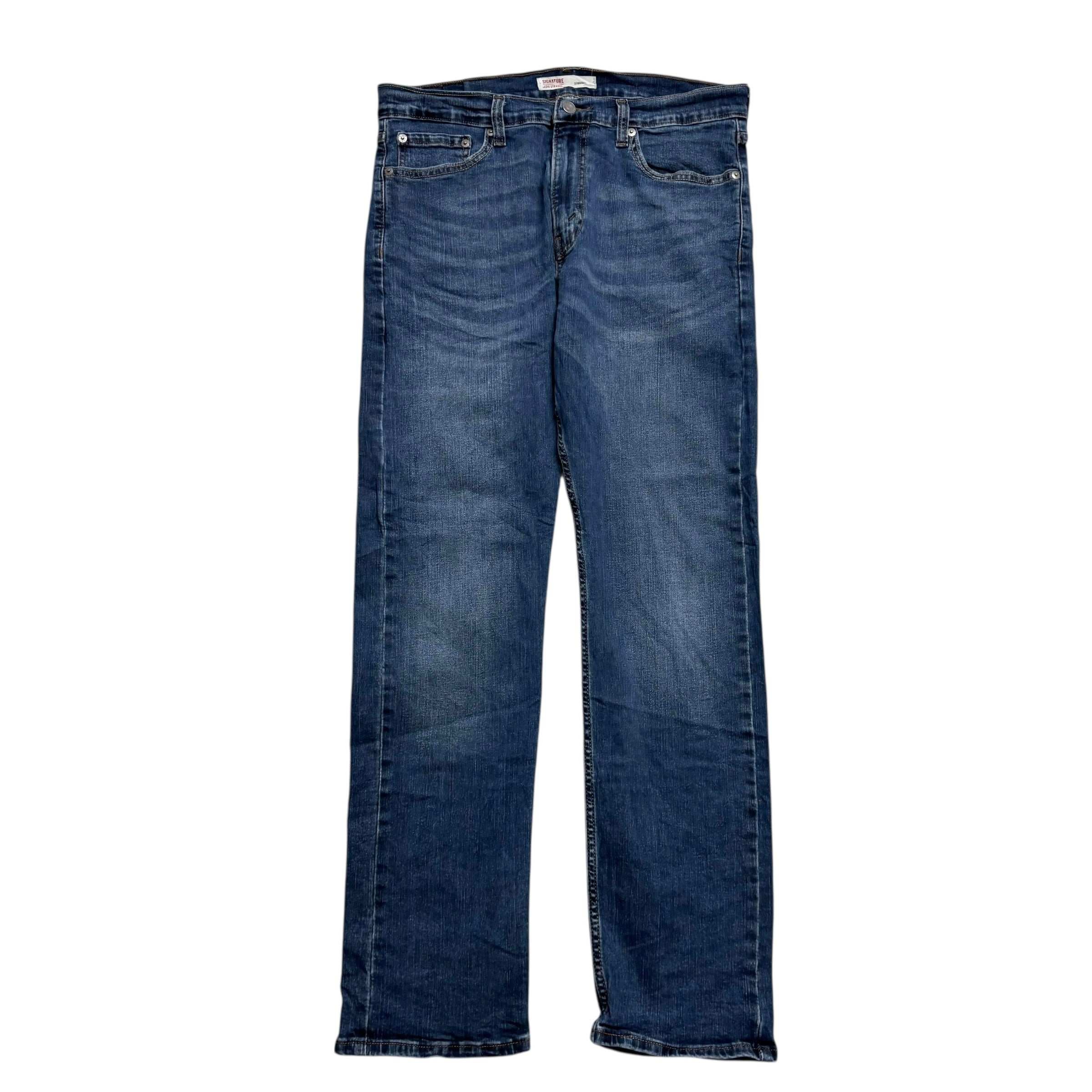 Levis Signature Jeans W32 L32 Mens Mid Blue Slim Straight Fit Stretch Denim (E)