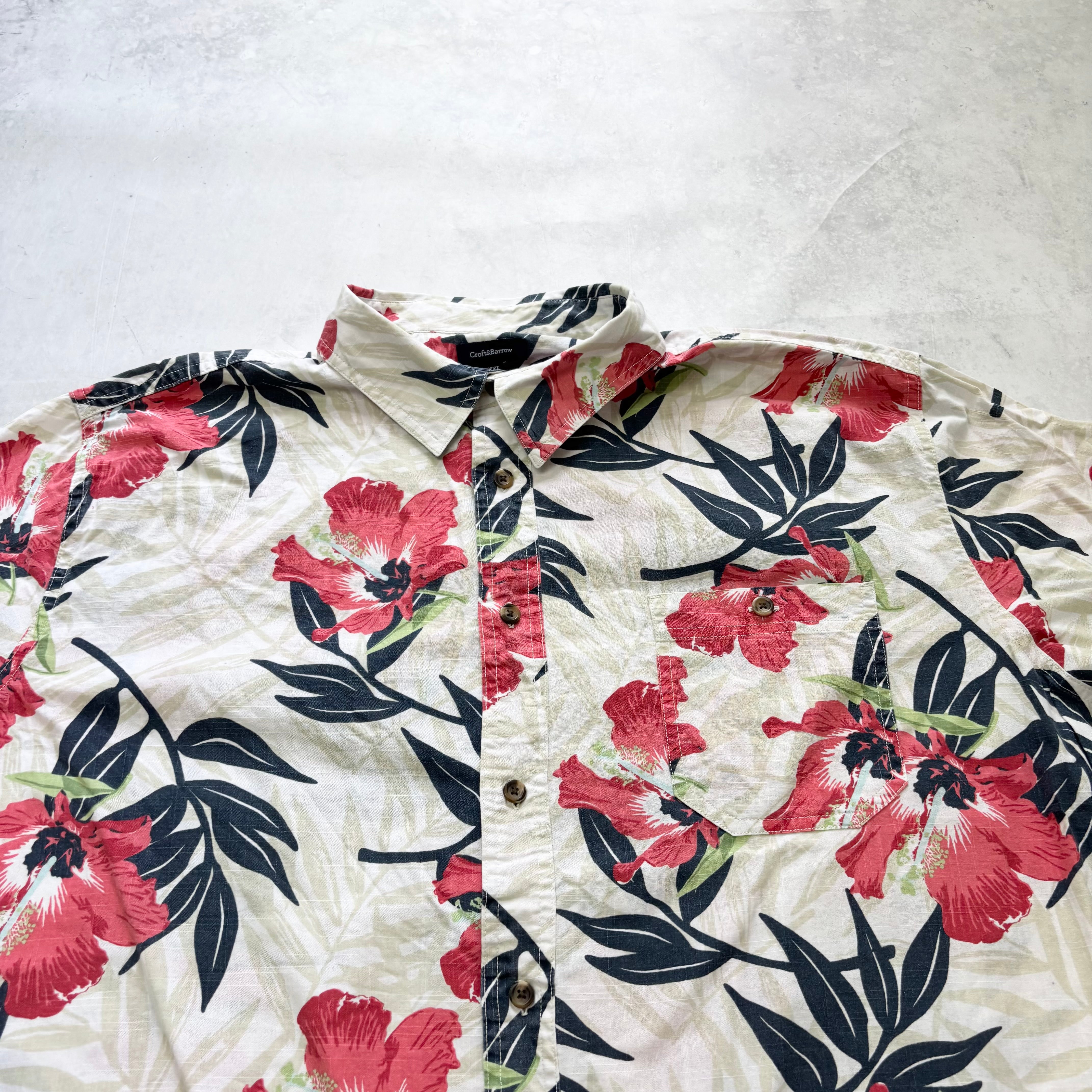 Hawaiian Shirt Mens XXL White Floral Aloha Short Sleeve Cotton (E)