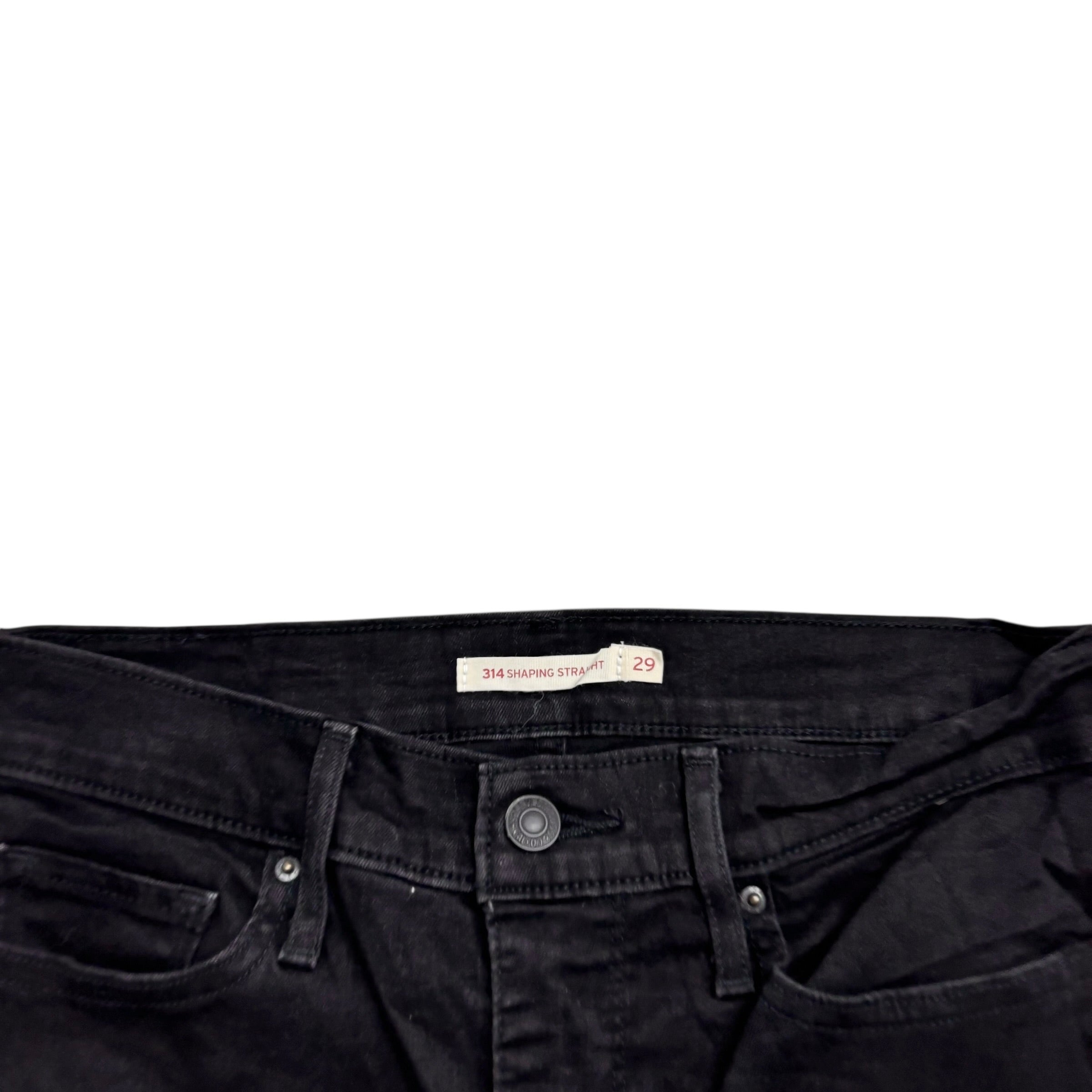 Levis 314 Jeans W29 L30 Womens Shaping Straight Fit Black Stretch Denim (E)