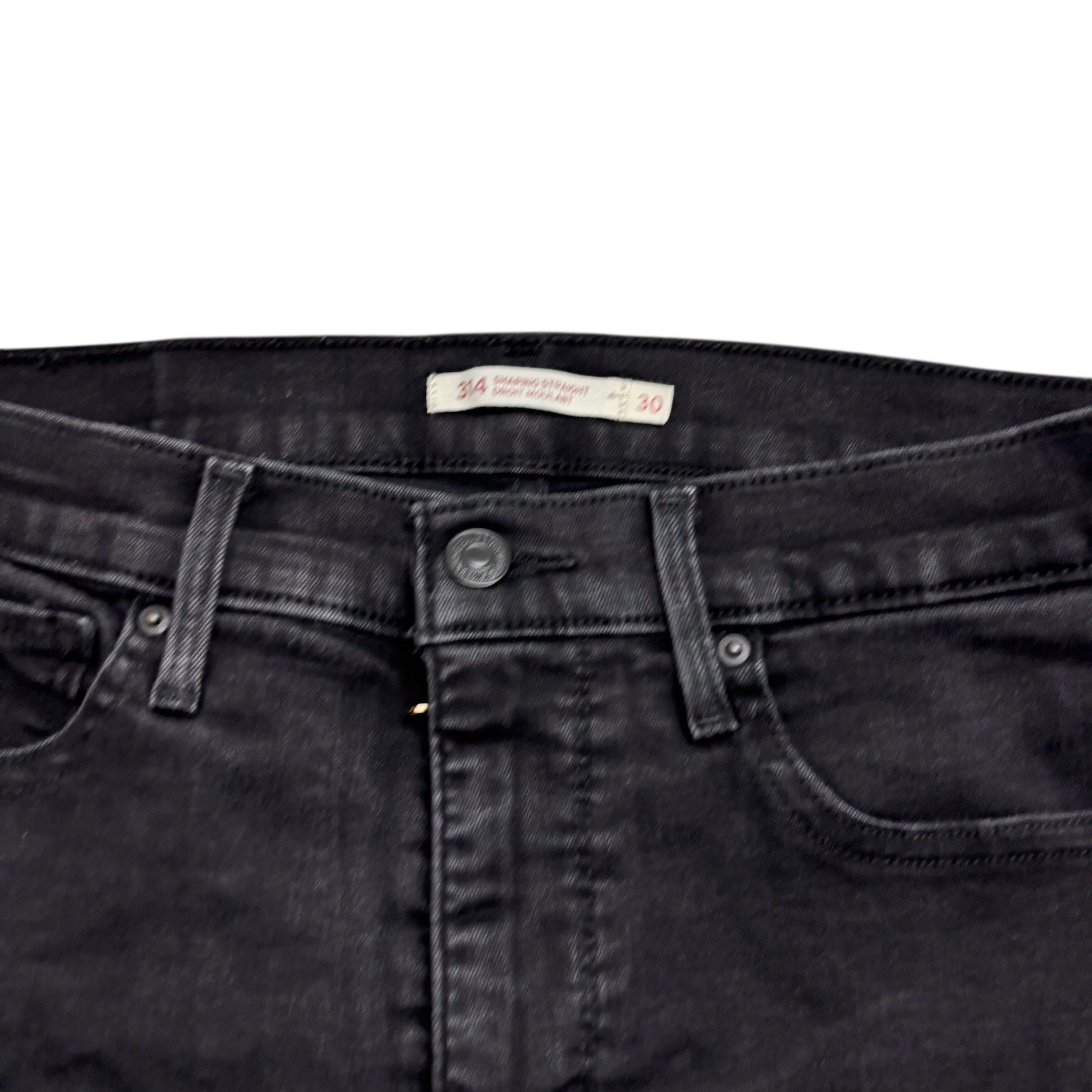 Levis 314 Jeans W30 L32 Womens Shaping Straight Fit Black Stretch Denim (E)