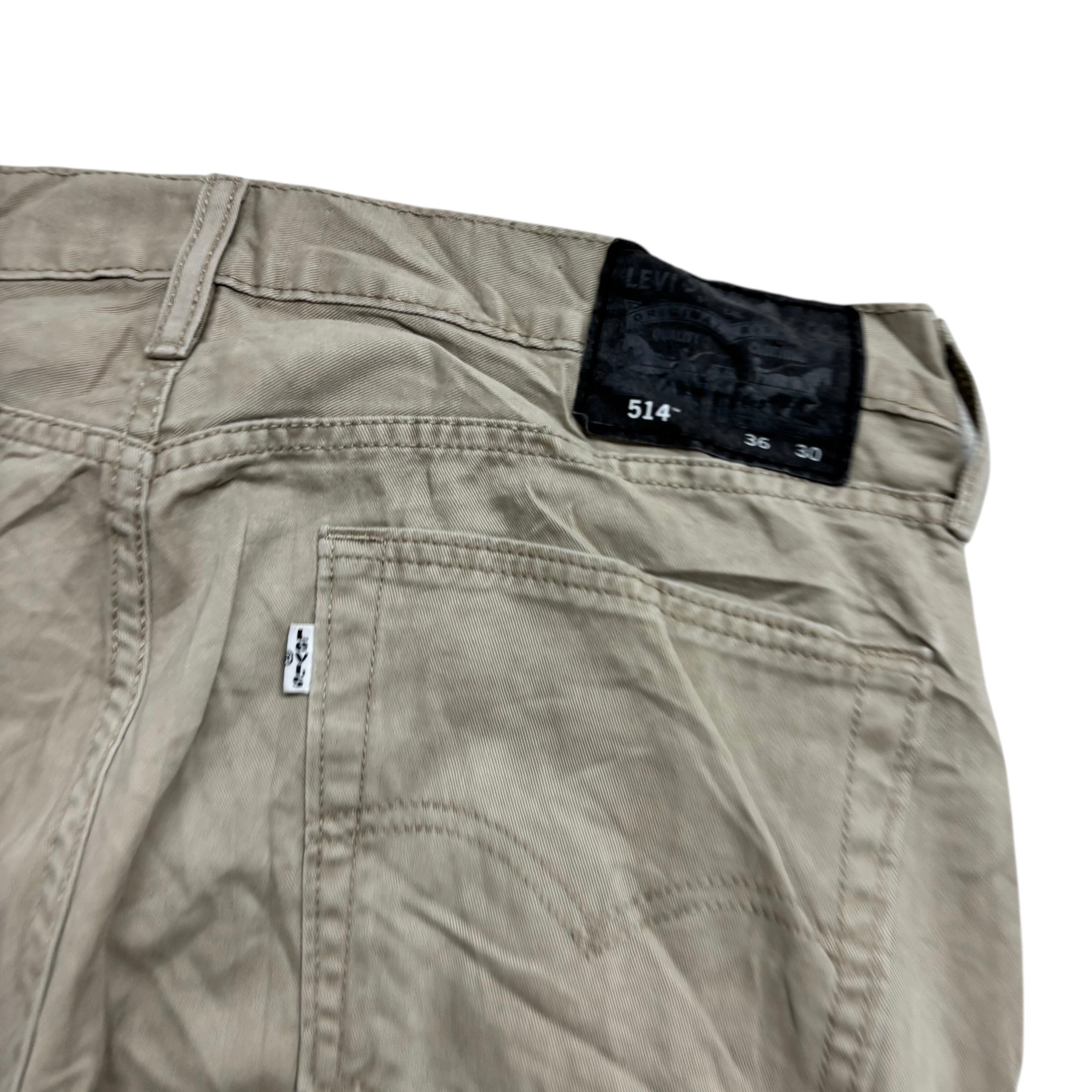 Levis 514 Trousers W36 L30 Mens Cream Regular Straight Fit Cotton Pants (E)