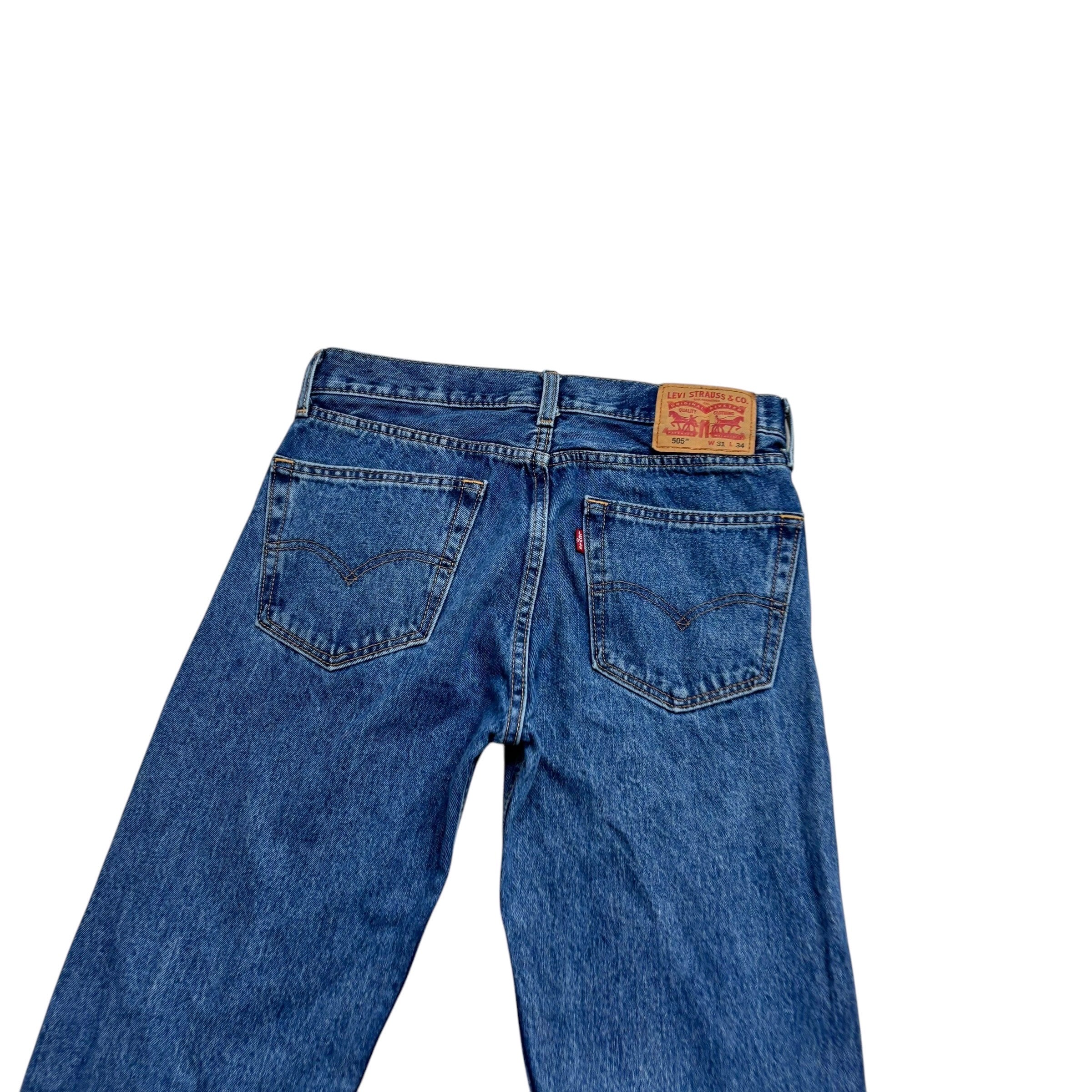 Levis 505 Jeans W31 L34 Mens Mid Blue Regular Straight Fit Denim (E)