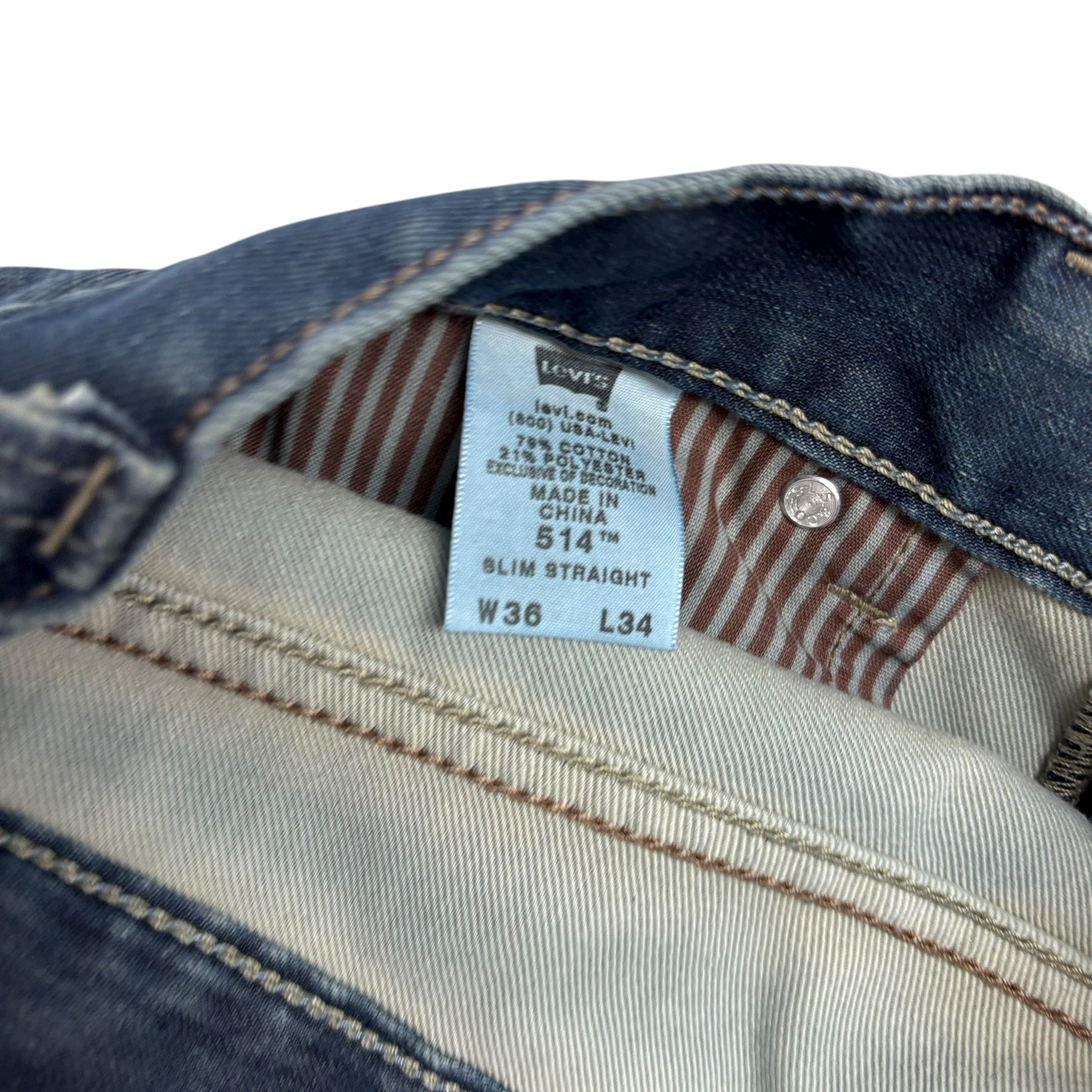 Levis 514 Jeans W36 L34 Mens Dark Blue Regular Straight Fit Vintage Denim