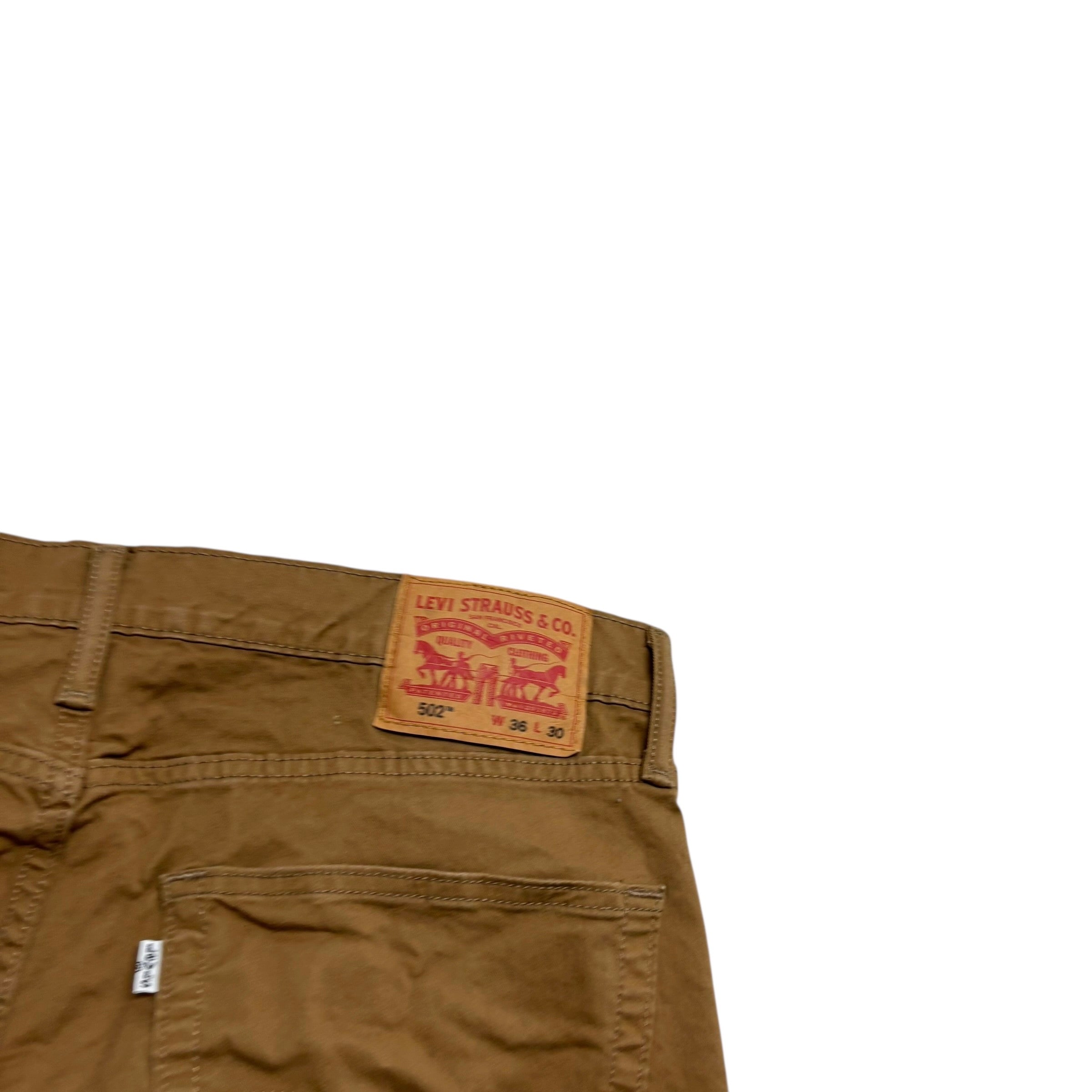 Levis 502 Trousers W36 L28 Mens Tan Regular Tapered Fit Stretch Pants (E)
