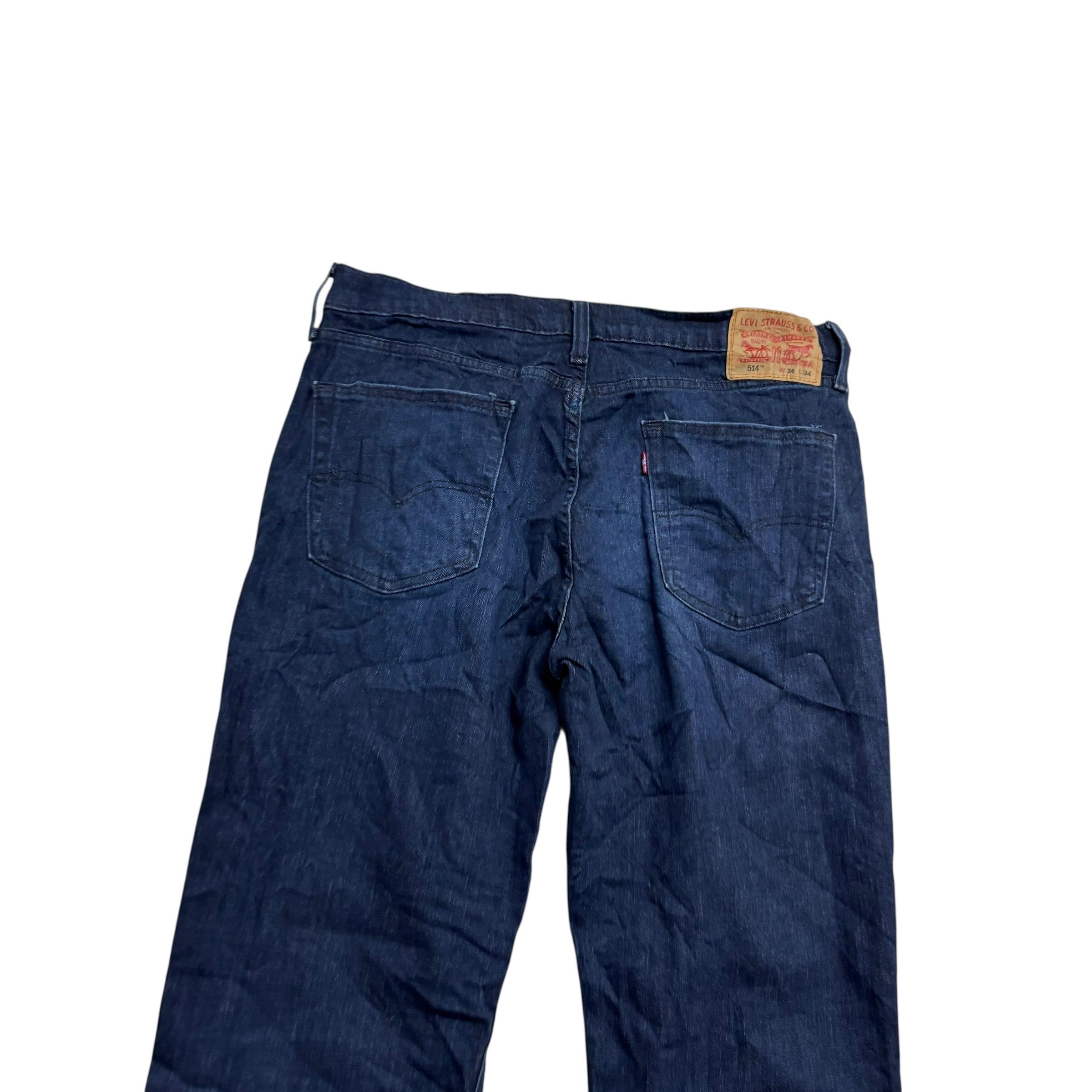 Levis 514 Jeans W34 L34 Mens Navy Blue Regular Straight Fit Denim