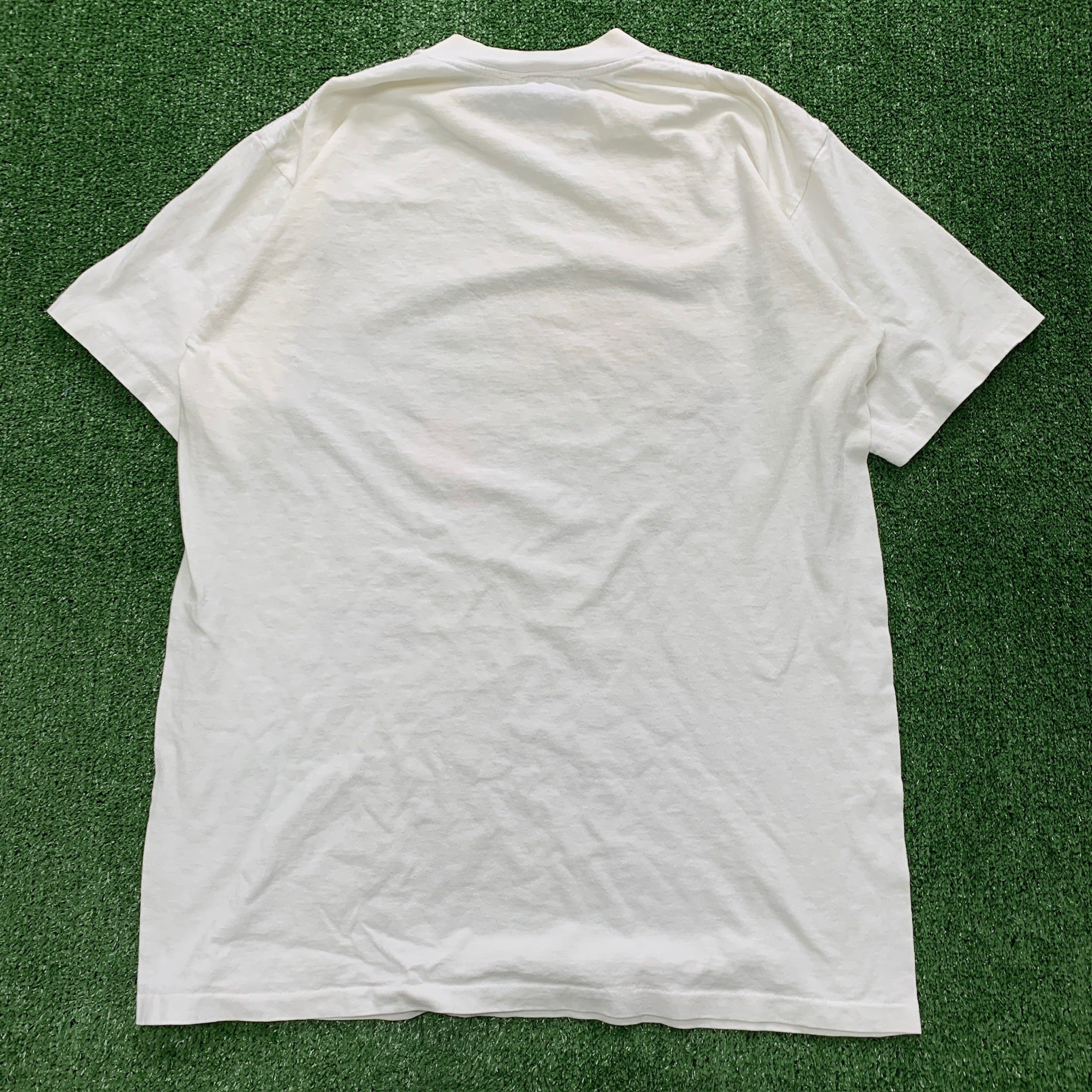 Vintage T Shirt Mens Large Cream White Single Stitch Graphic Print 90s TV Promo