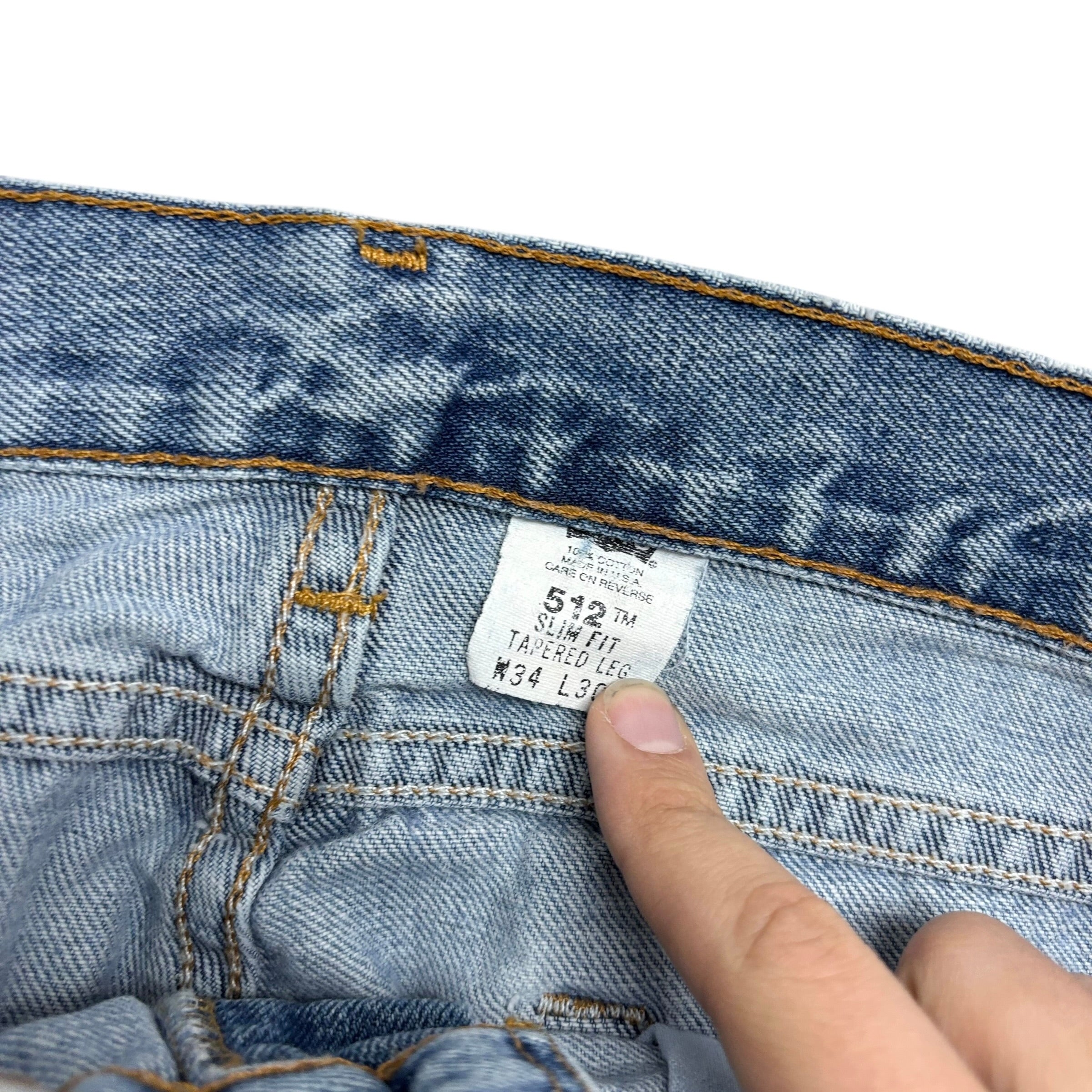 Levis 512 Jeans W32 L30 Mens Light Blue Slim Tapered Fit USA Made Vintage