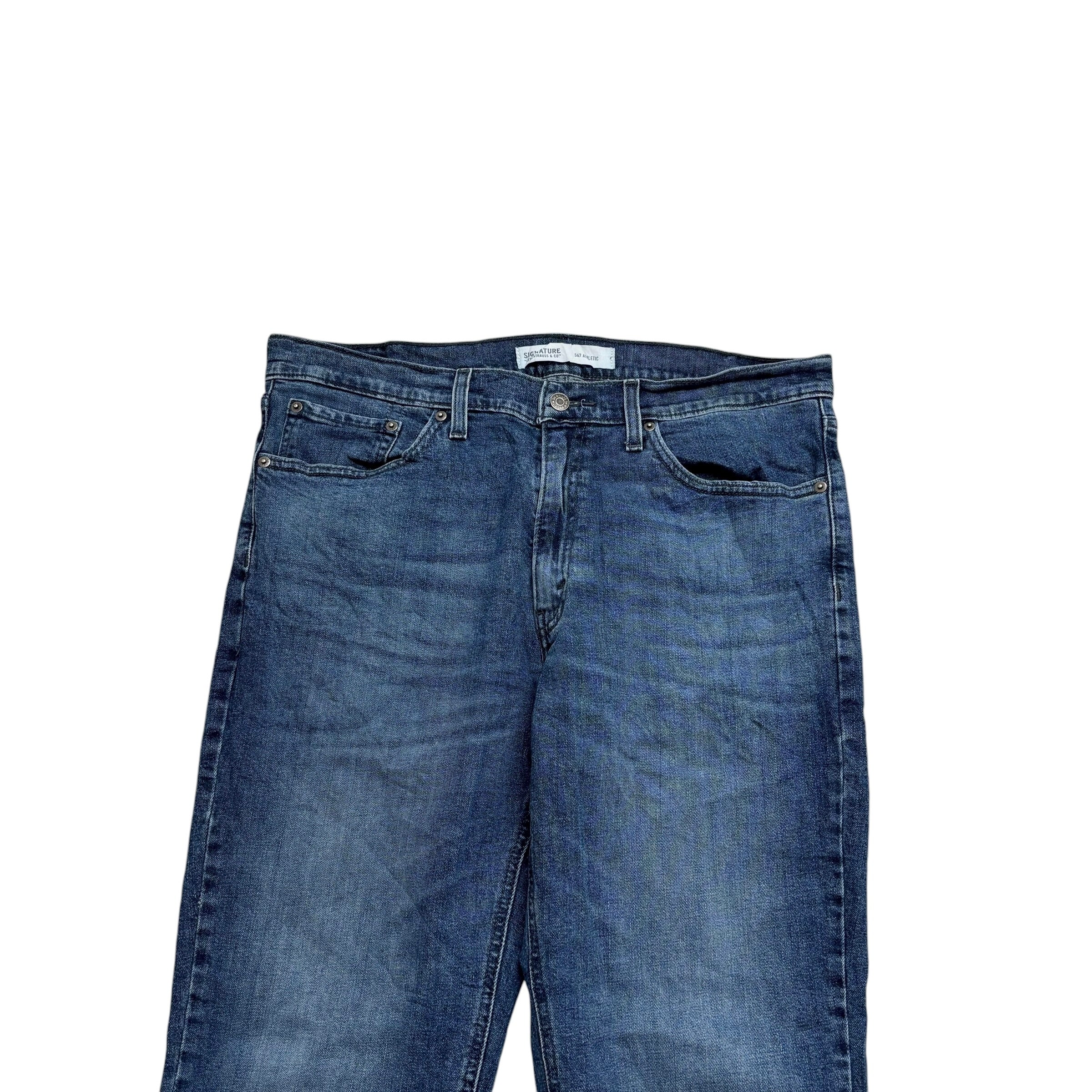 Levis Signature Jeans W36 L29 Mens Navy Blue Athletic Tapered Fit Stretch (E)