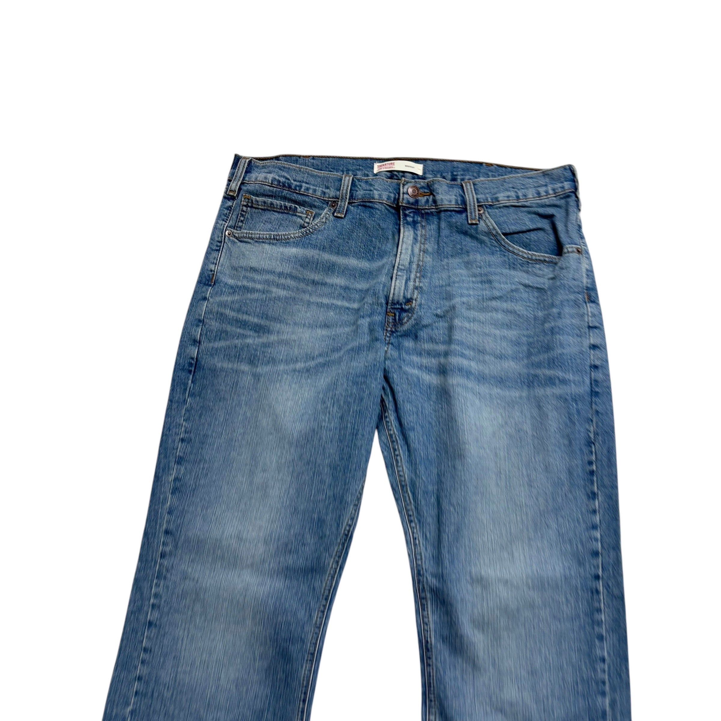 Levis Signature Jeans W36 L32 Mens Mid Blue Regular Bootcut Fit Stretch (E)