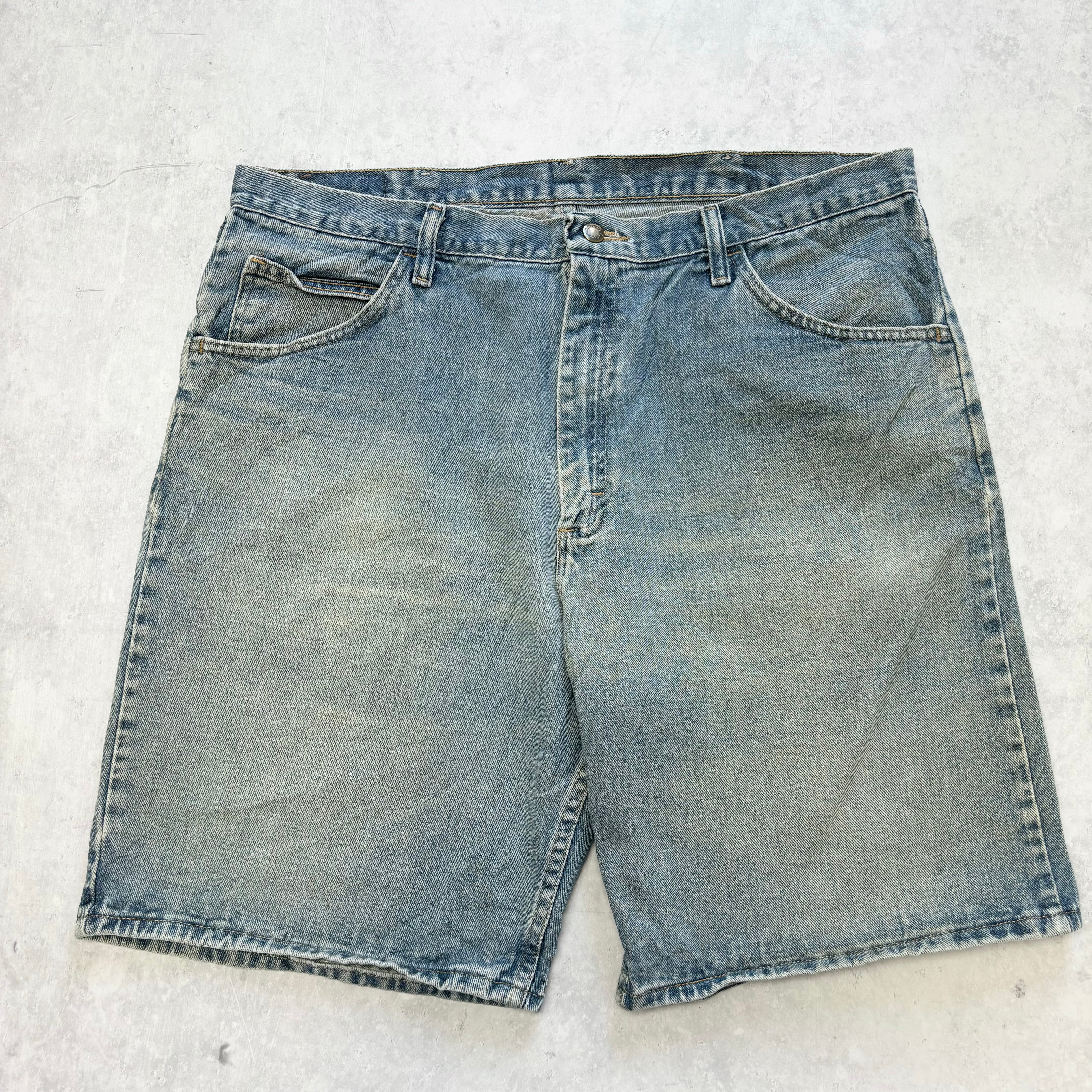 Vintage Wrangler Jorts W38 Mens Denim Shorts Light Blue Baggy Relaxed Fit