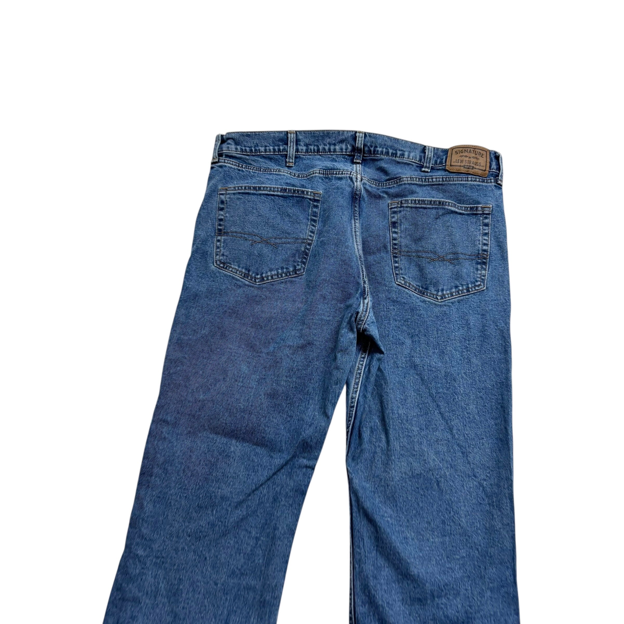 Levis Signature Jeans W40 L30 Mens Mid Blue Relaxed Straight Stretch Denim (E)