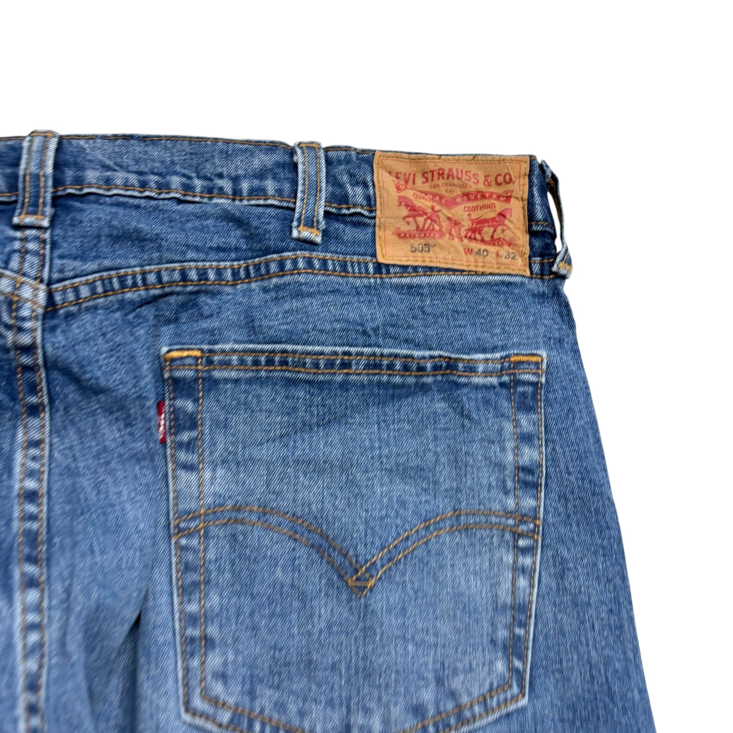 Levis 505 Jeans W40 L32 Mens Mid Blue Regular Straight Fit Stretch Denim (E)