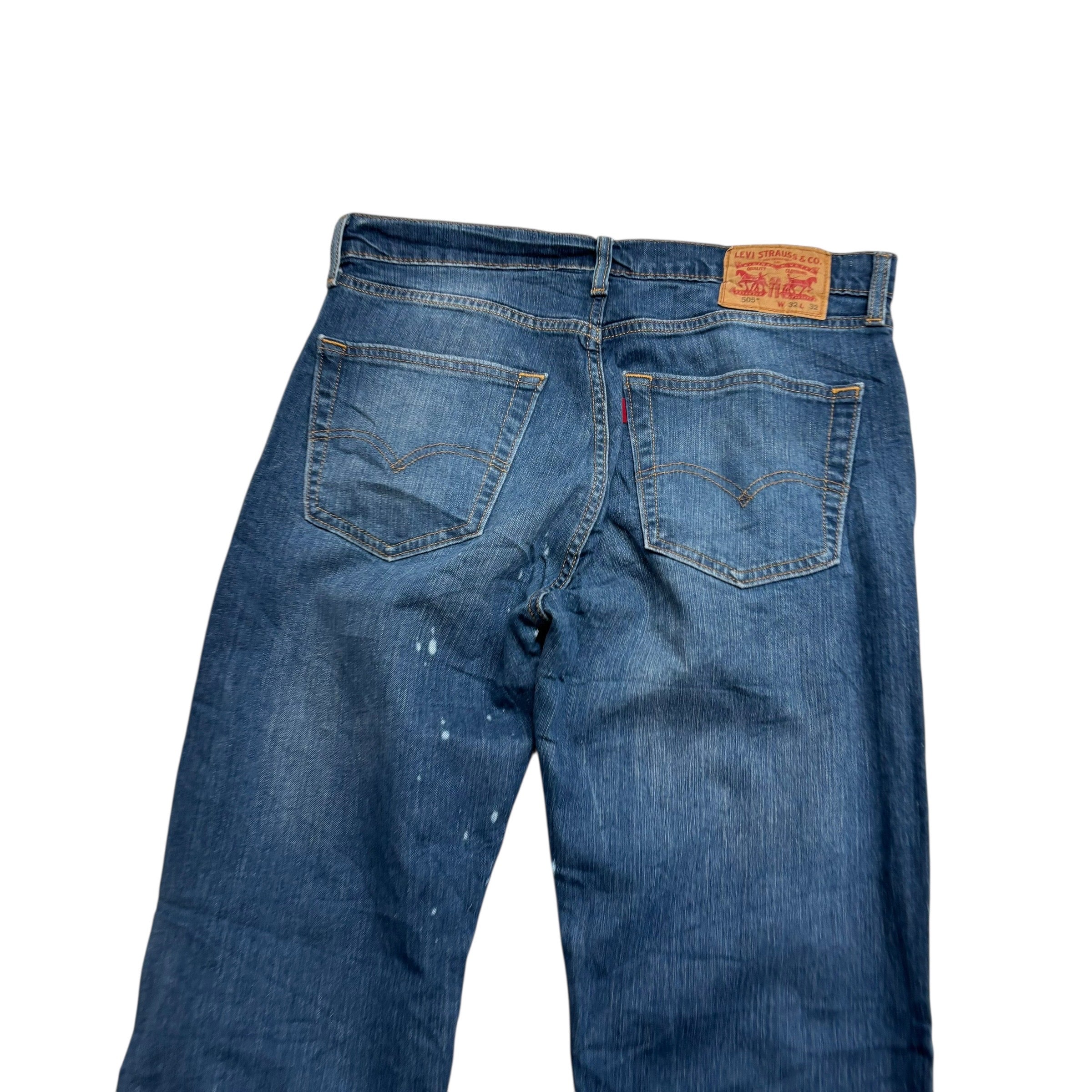 Levis 505 Jeans W32 L32 Mens Dark Blue Regular Straight Fit Stretch Denim (F)