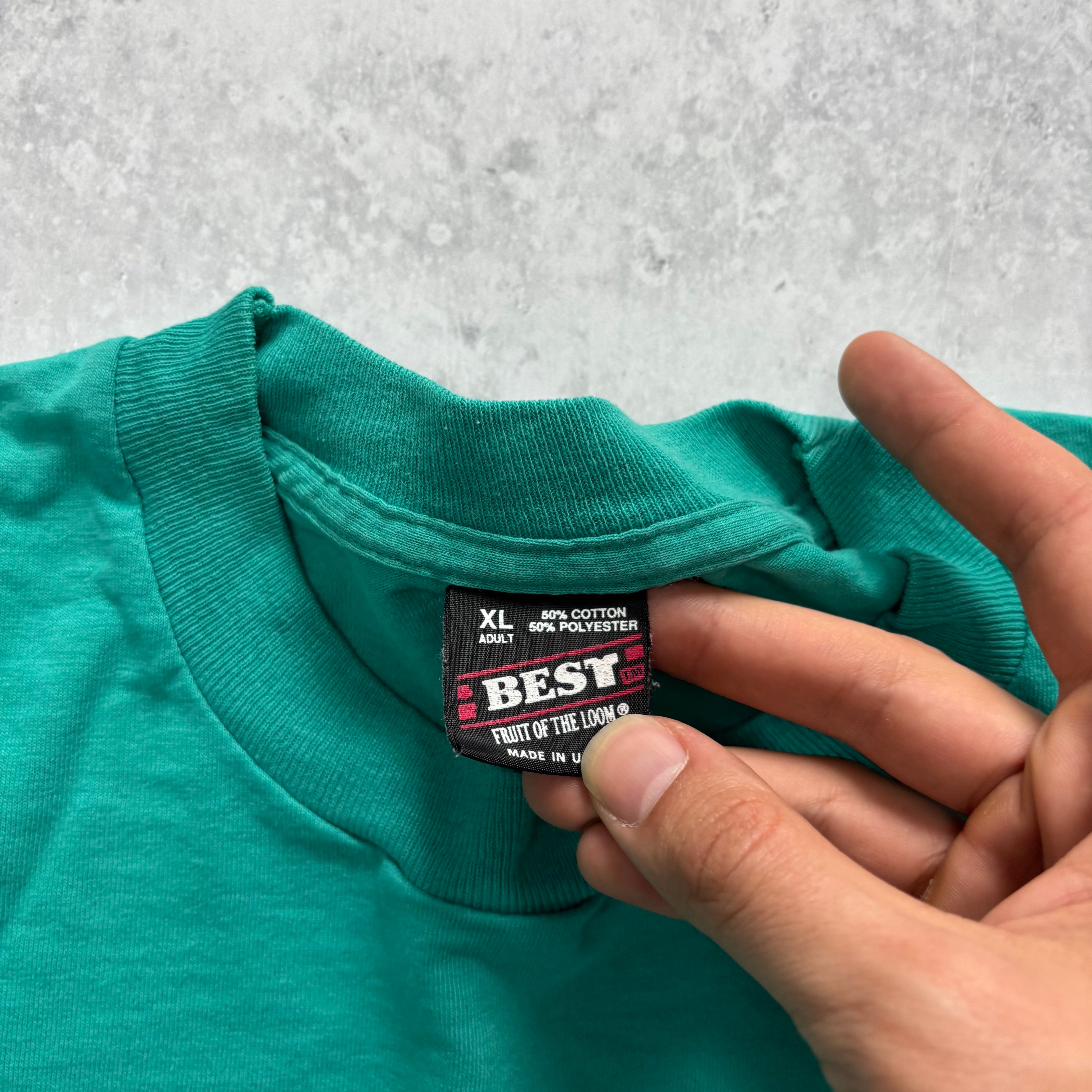 Vintage T Shirt Mens XL Blue Teal Single Stitch Graphic Print 90s USA (E)