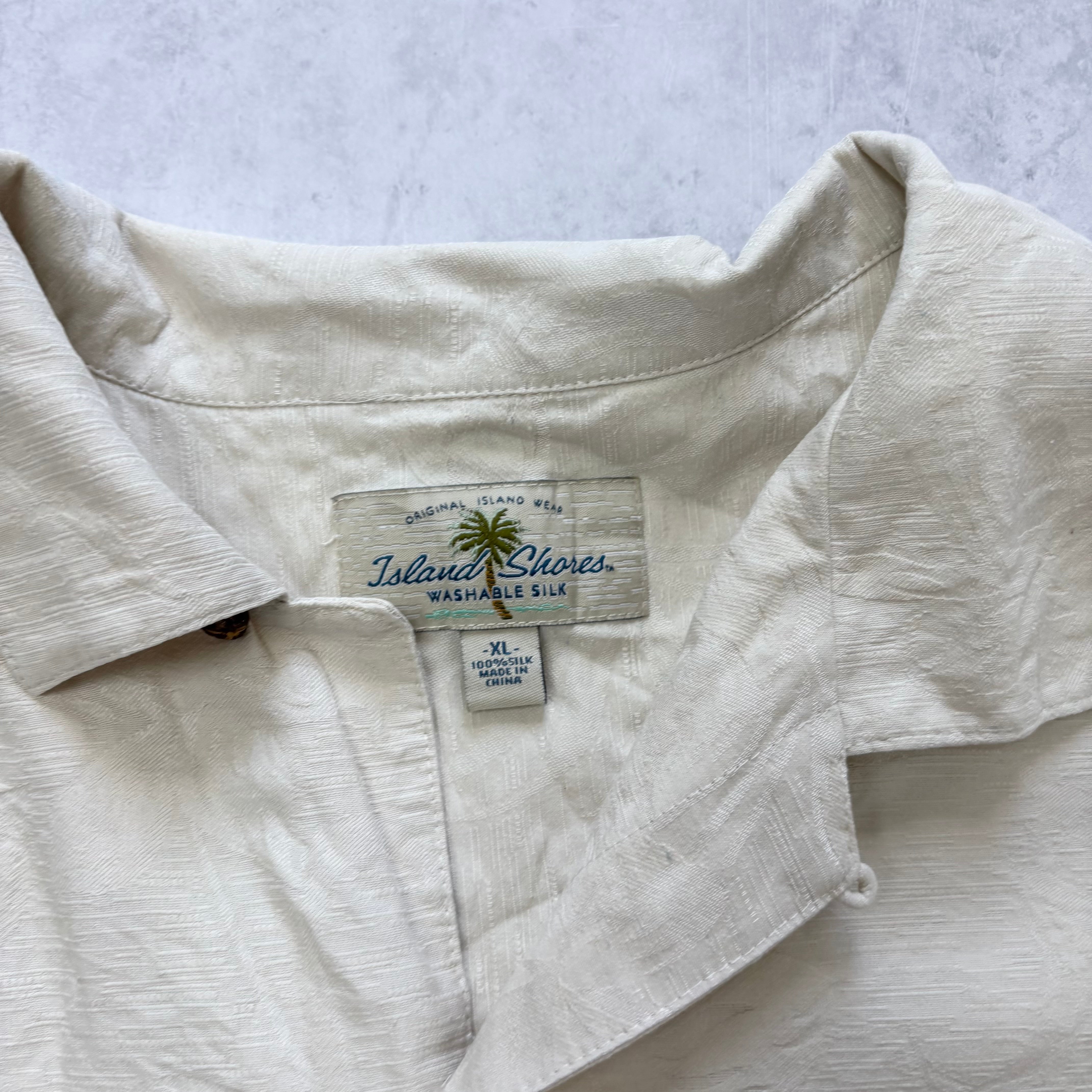 Vintage Hawaiian Shirt Mens XL Cream Silk Floral Aloha Short Sleeve (E)