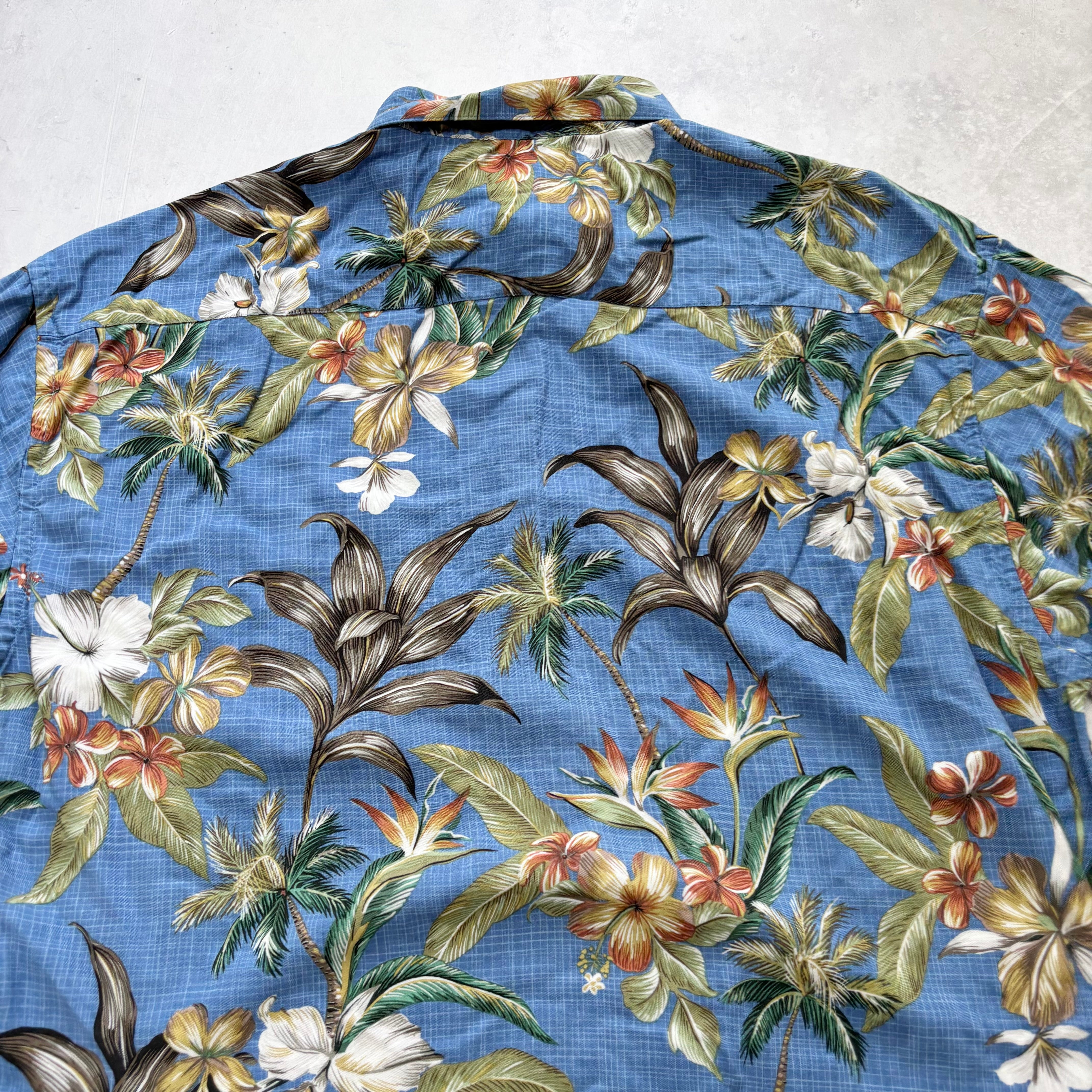 Vintage Hawaiian Shirt Mens Large Blue Floral Aloha Short Sleeve Rayon (E)