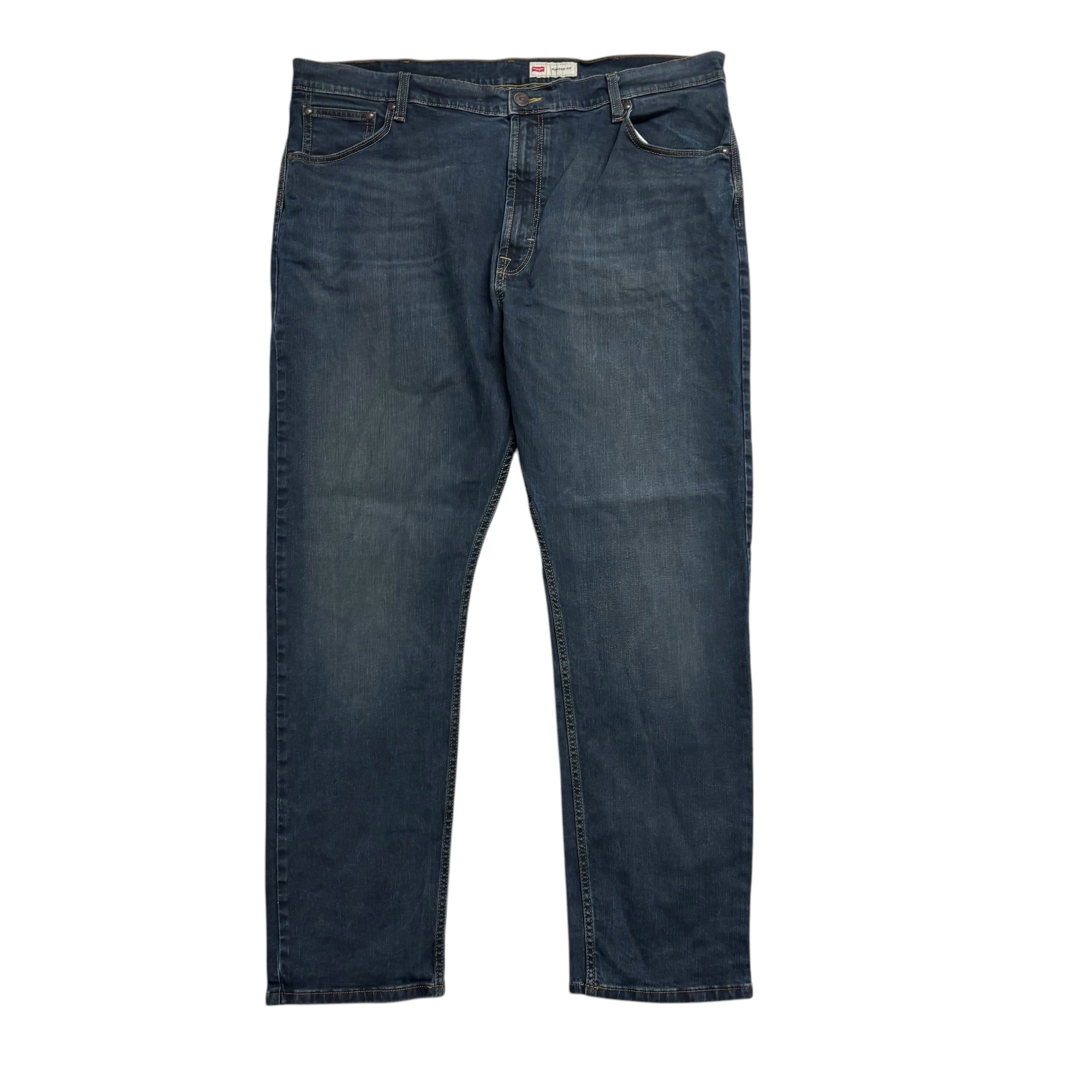 Wrangler Jeans W40 L30 Mens Dark Blue Athletic Taper Fit Stretch Denim (E)