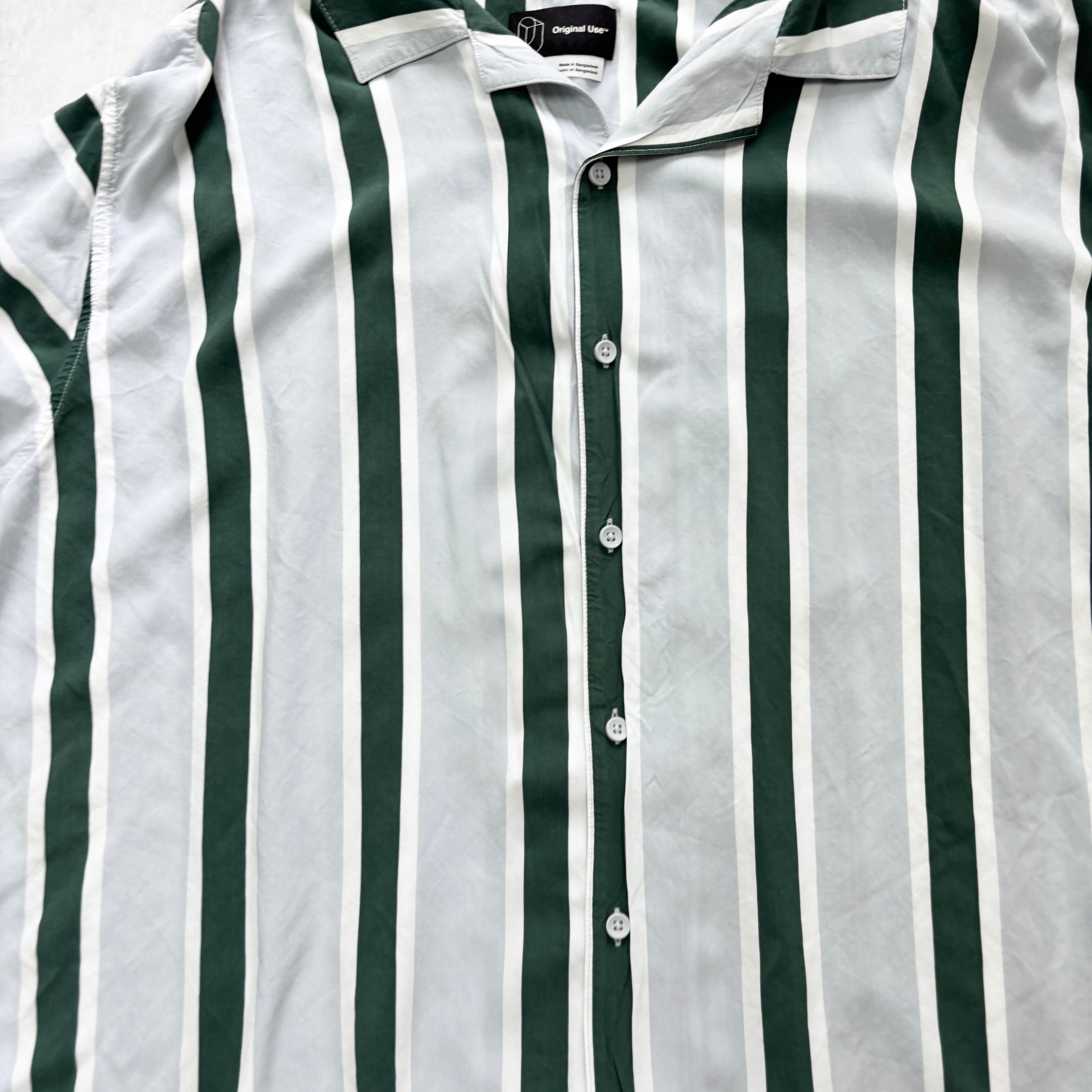 Mens Striped Shirt XXL Blue Short Sleeve Rayon Original Use (E)