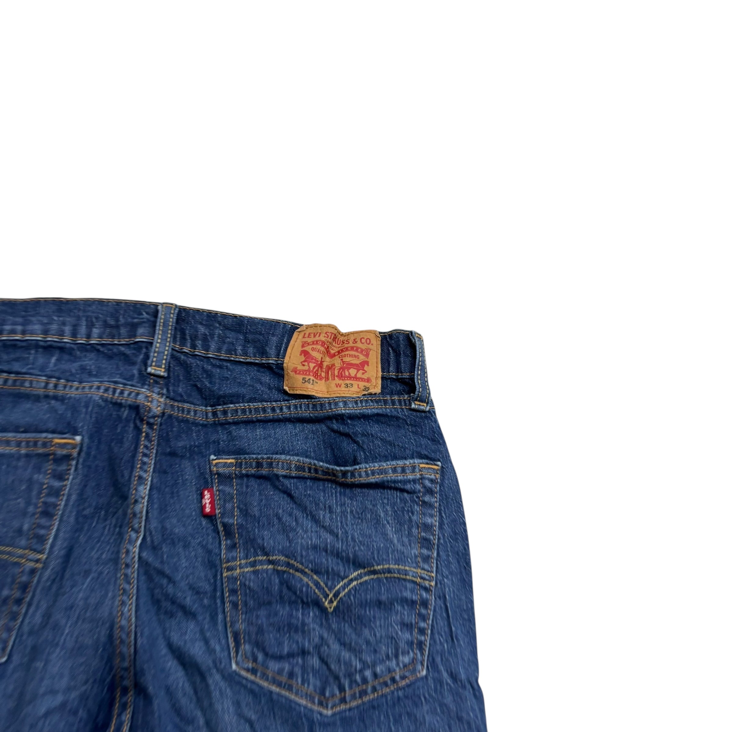 Levis 541 Jeans W33 L31 Mens Dark Blue Athletic Tapered Fit Stretch Denim (E)