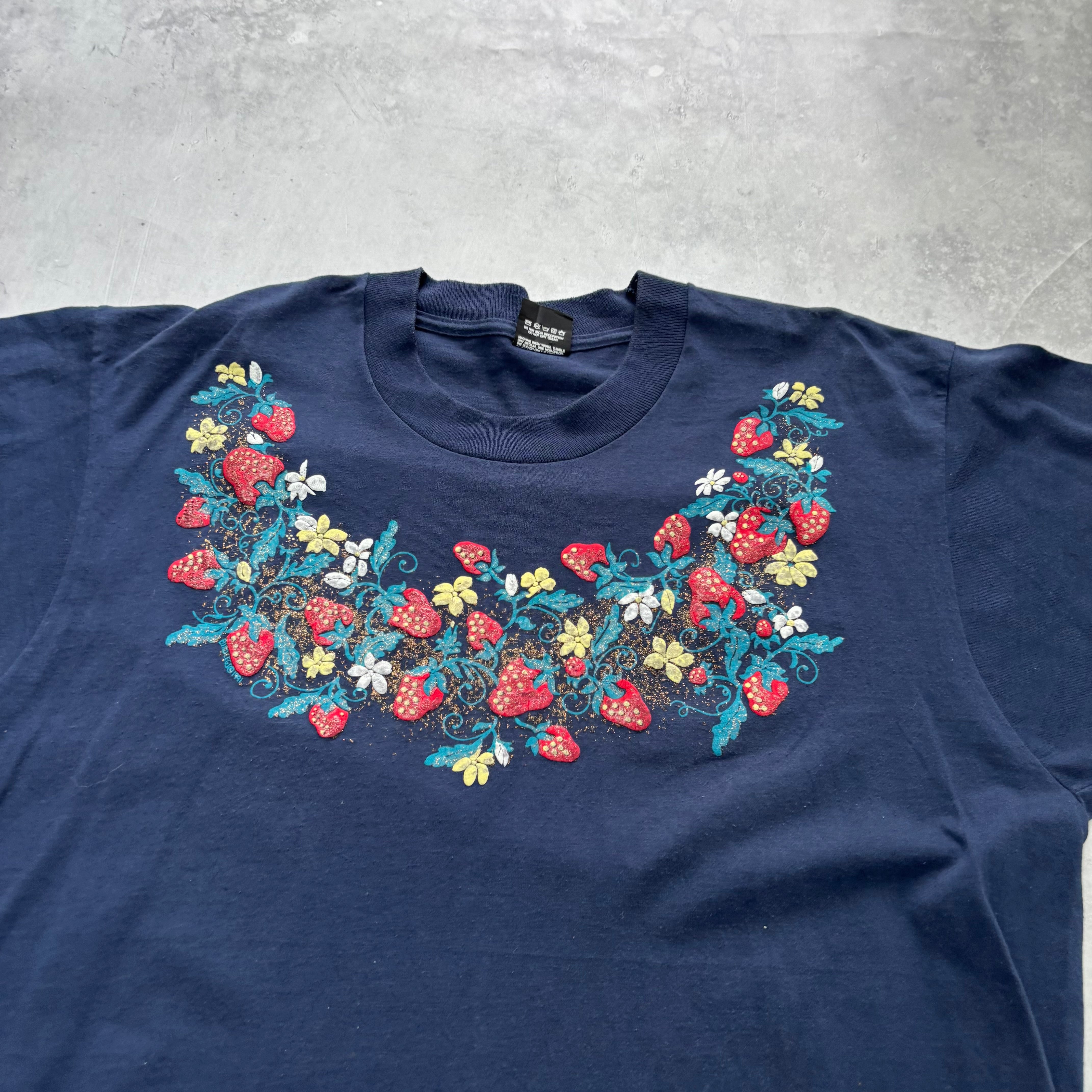 Vintage T Shirt Mens Large Navy Blue Single Stitch Graphic Print 90s USA (E)