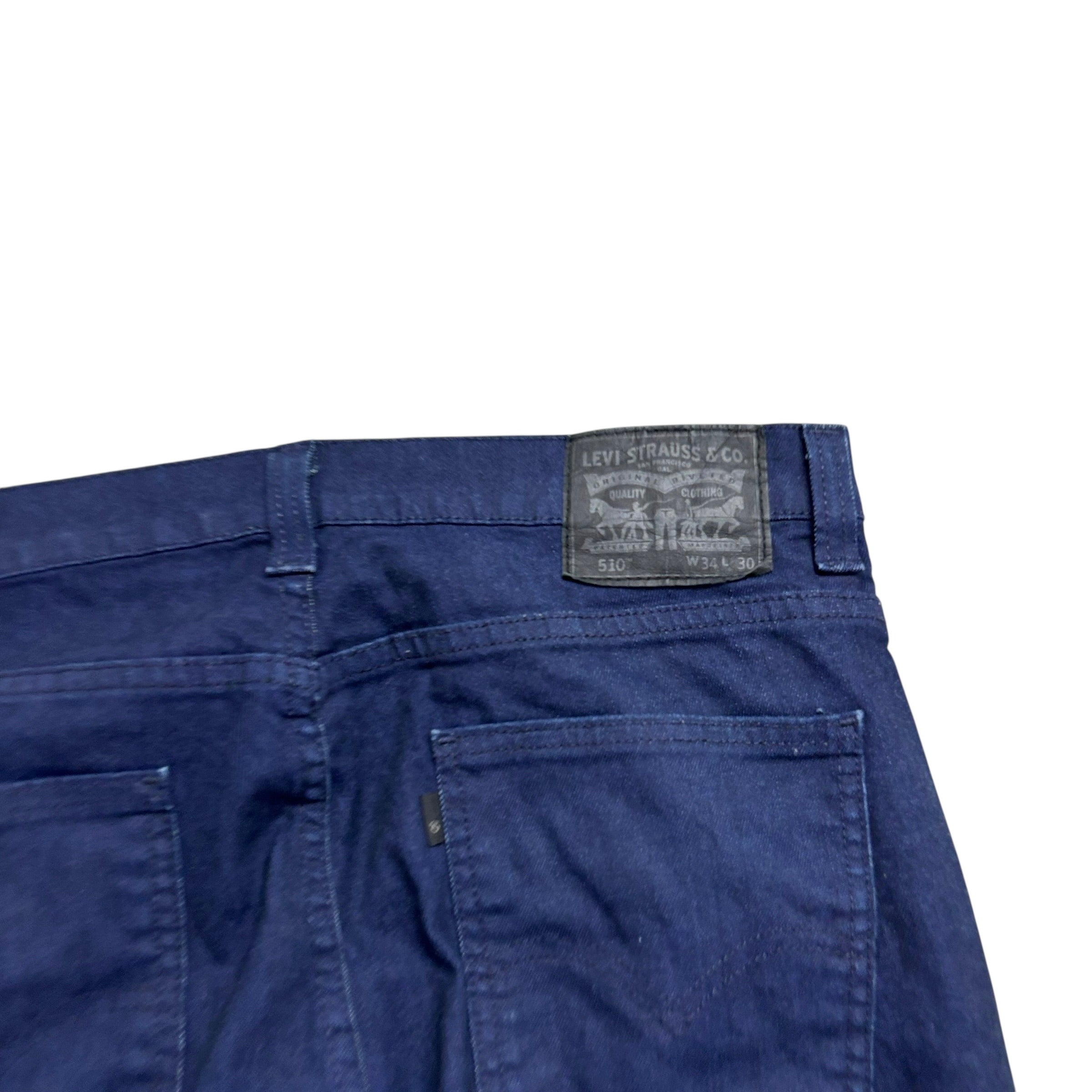 Levis 510 Jeans W34 L30 Mens Navy Blue Skinny Fit Stretch Denim (E)