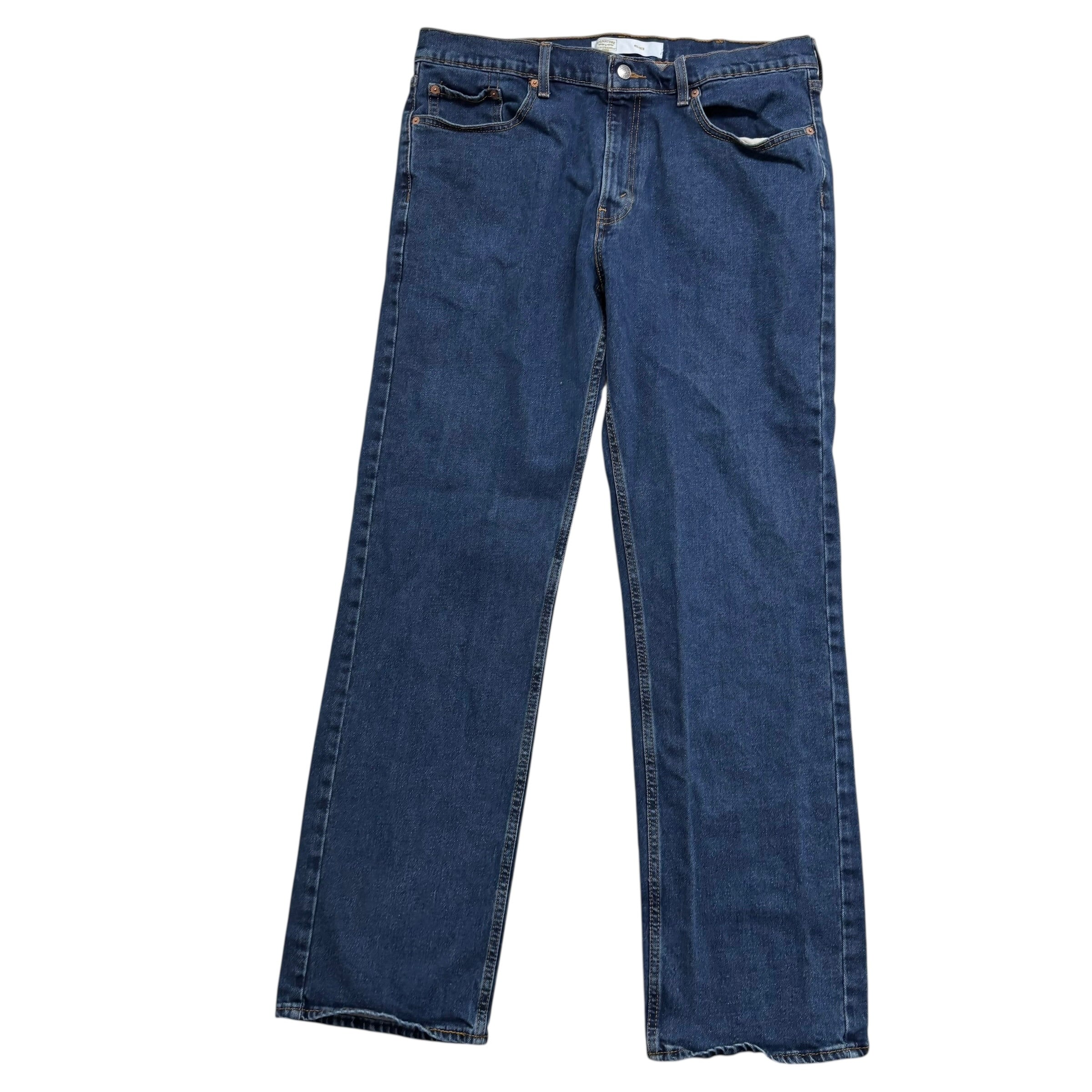 Levis Signature Jeans W38 L34 Mens Dark Blue Relaxed Straight Stretch Denim (E)