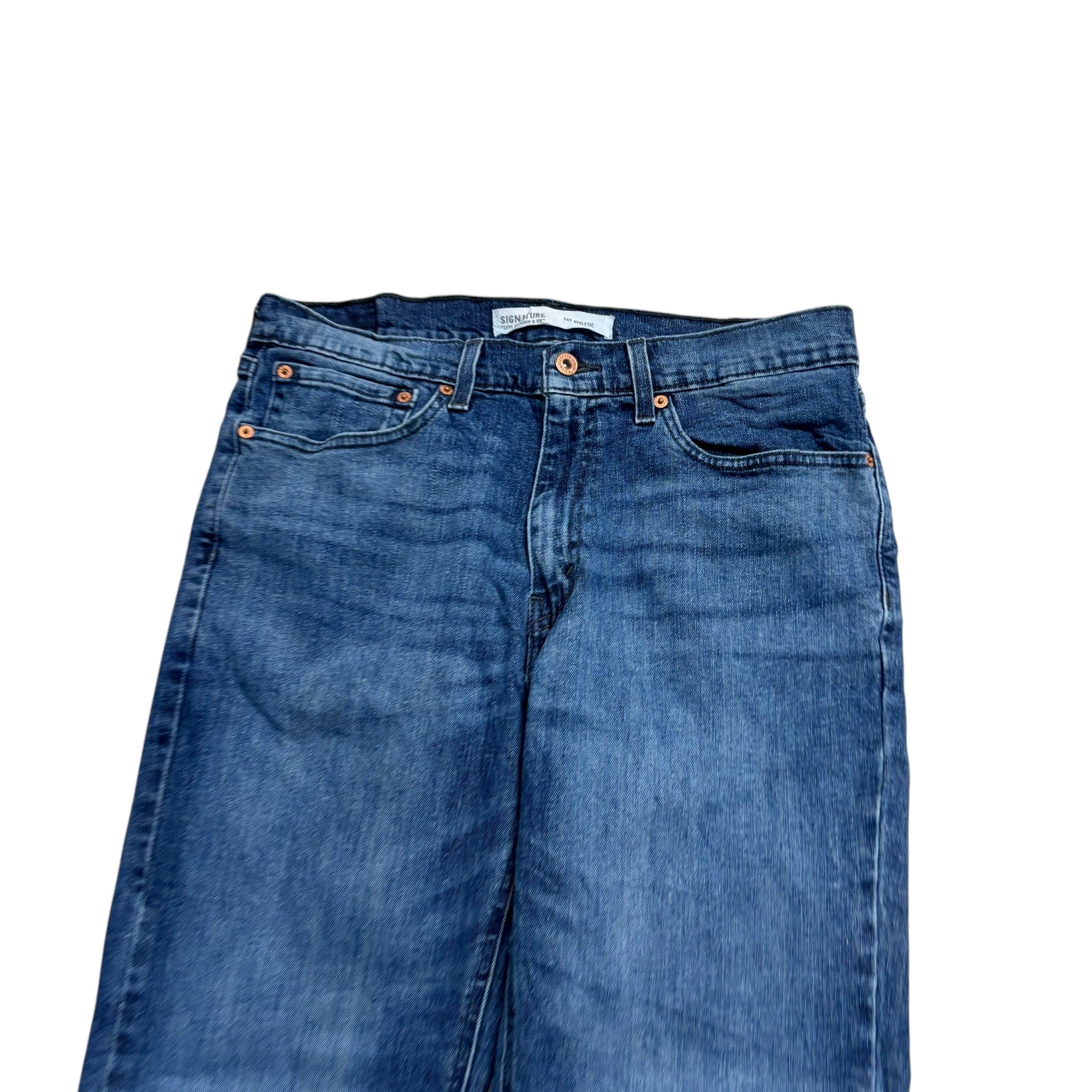 Levis Signature Jeans W34 L34 Mens Navy Blue Athletic Taper Fit Stretch (E)