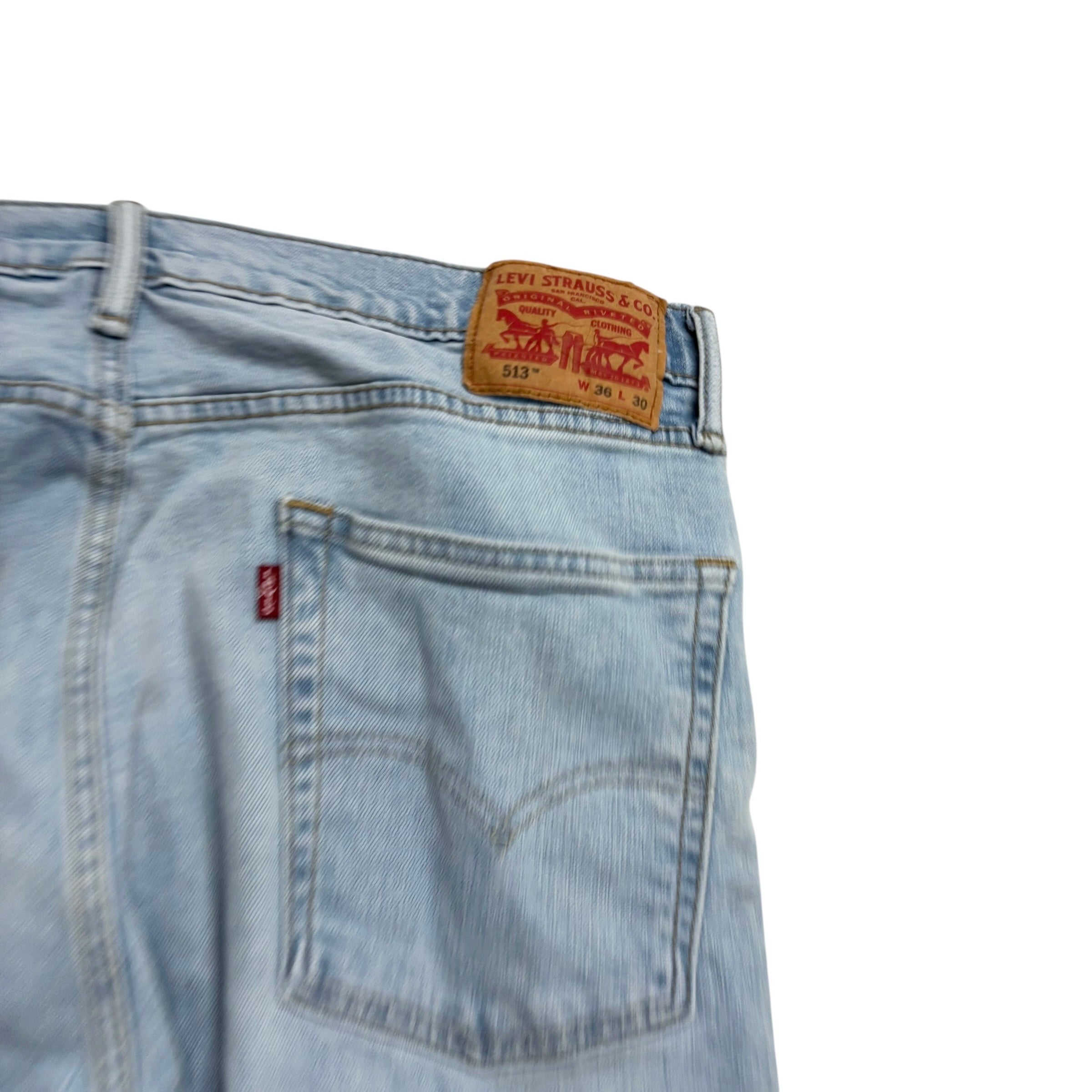 Levis 513 Jeans W36 L30 Mens Light Blue Slim Straight Fit Stretch Denim (E)