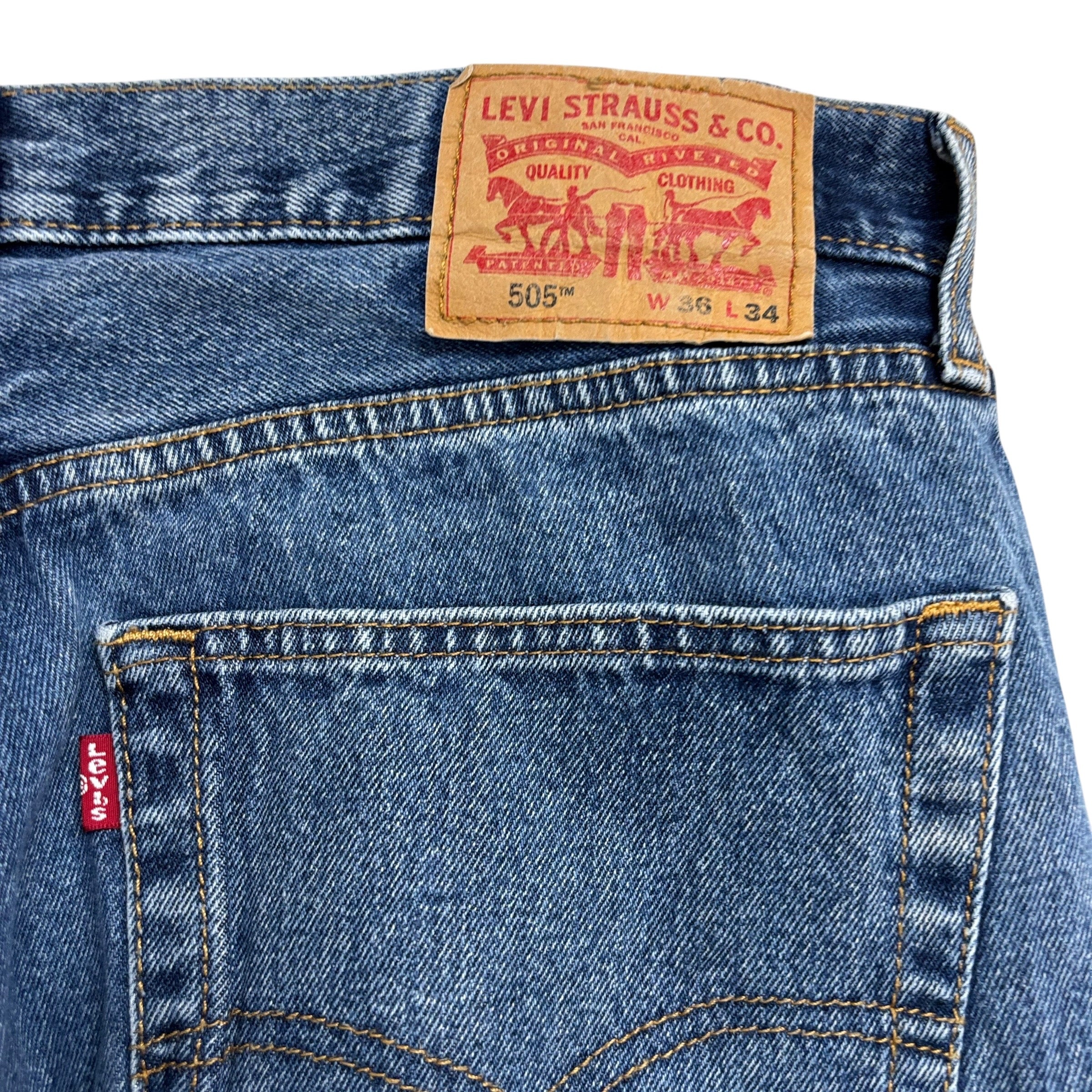 Levis 505 Jeans W36 L32 Mens Light Blue Regular Straight Fit Denim (E)