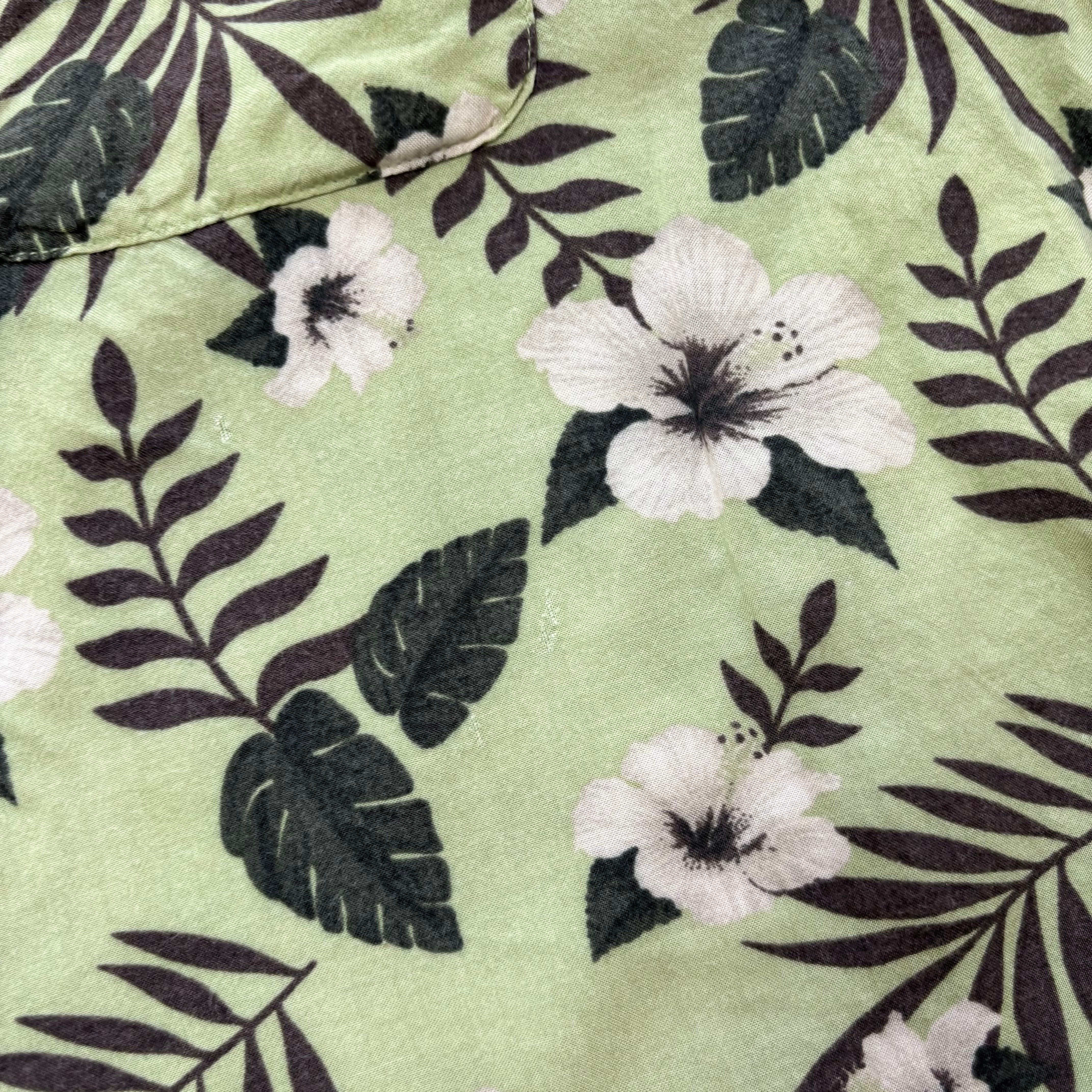 Vintage Hawaiian Shirt Mens 3XL Green Floral Aloha Short Sleeve Rayon