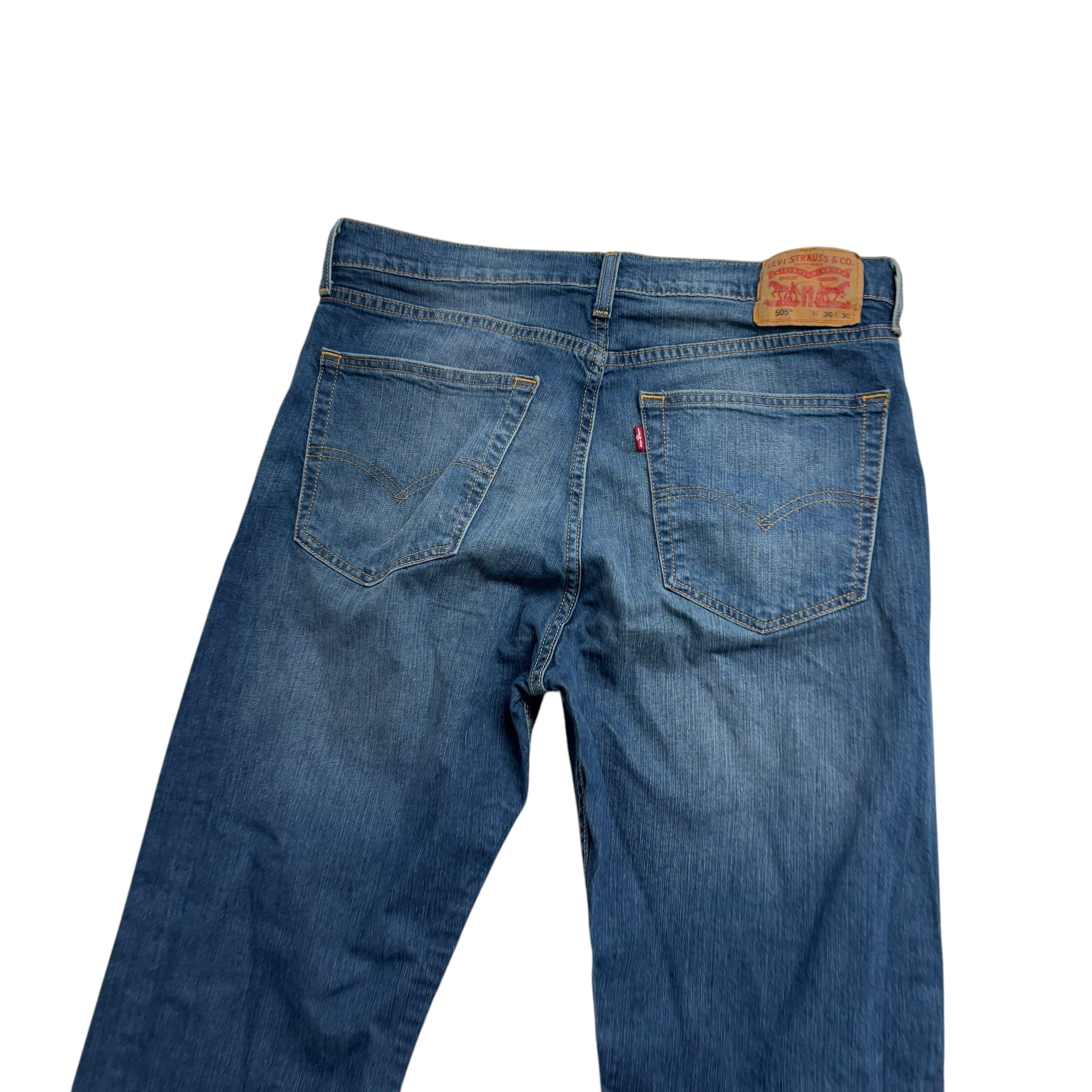 Levis 505 Jeans W36 L30 Mens Dark Blue Regular Straight Fit Stretch Denim