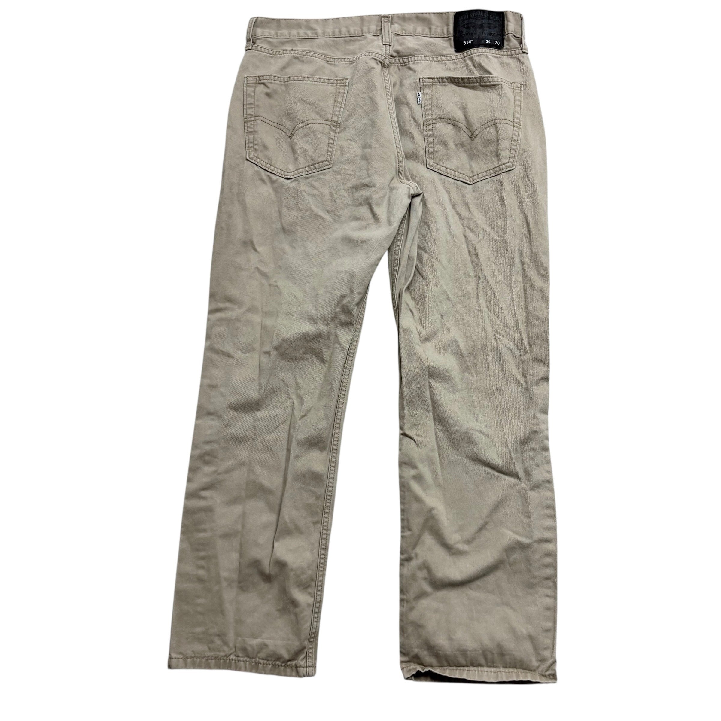 Levis 514 Trousers W34 L29 Mens Cream Regular Straight Fit Cotton Pants