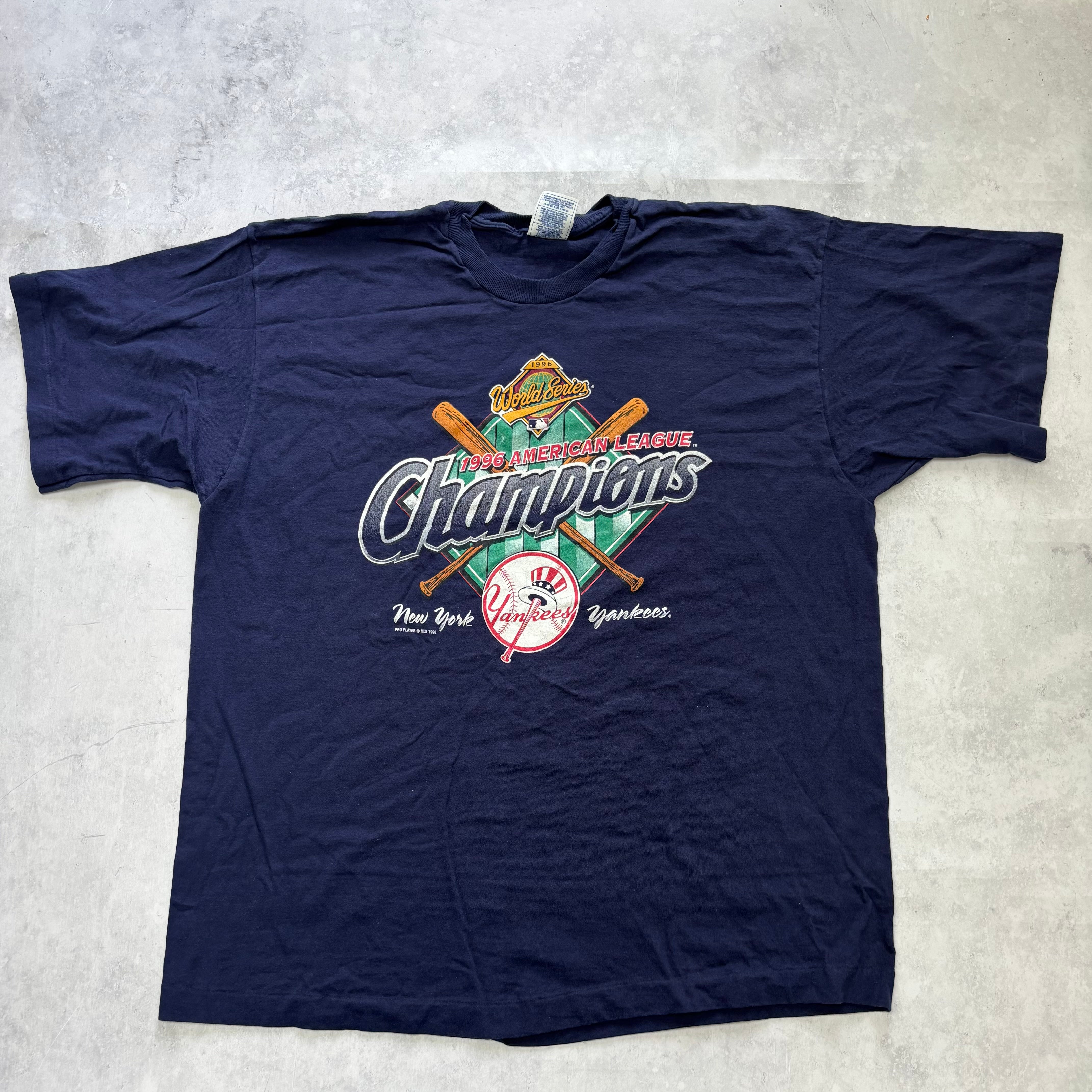 Vintage T Shirt Mens XXL Navy Blue Single Stitch Graphic Print 90s Baseball (E)