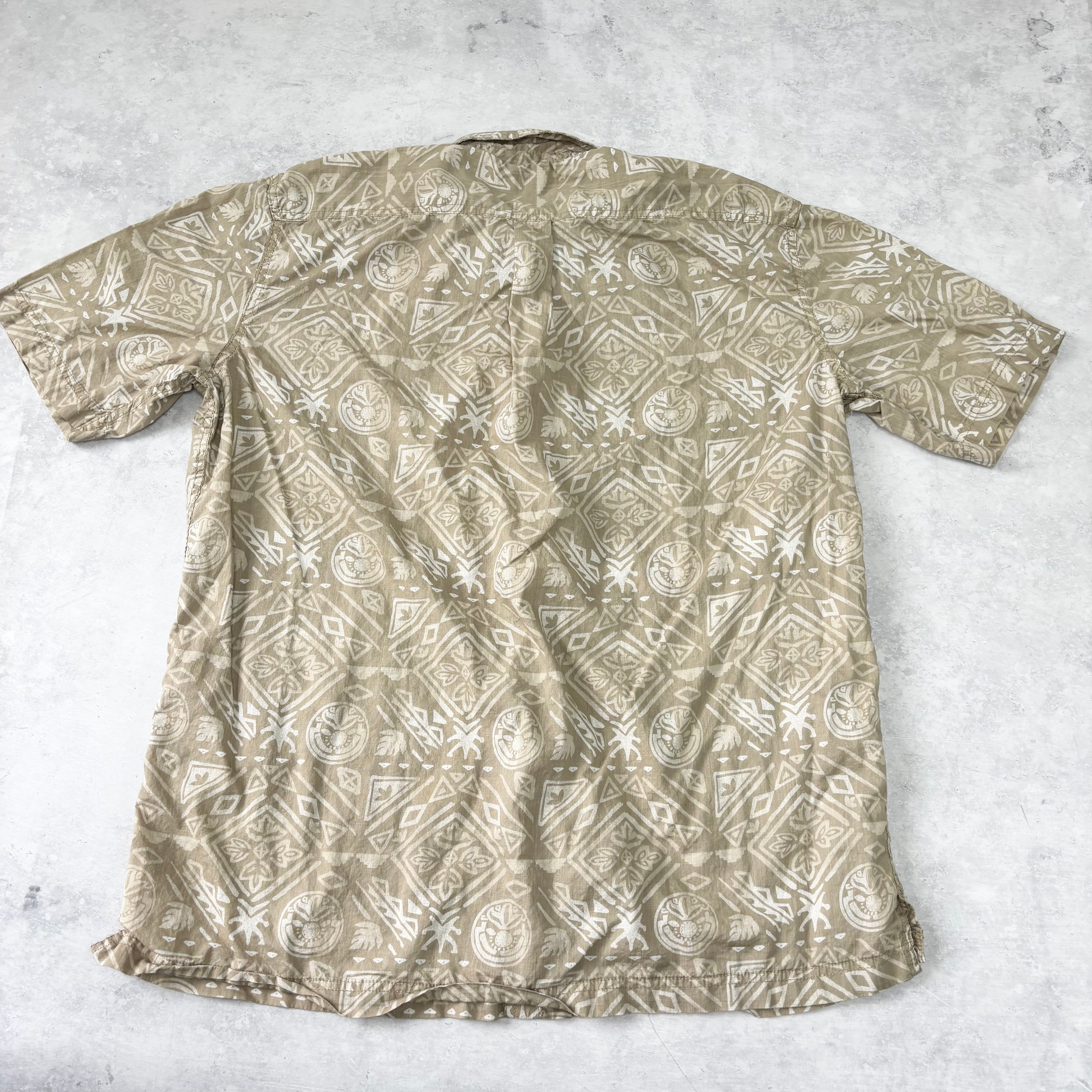 Hawaiian Shirt Mens XL Beige Tan Floral Aloha Short Sleeve Cotton (E)