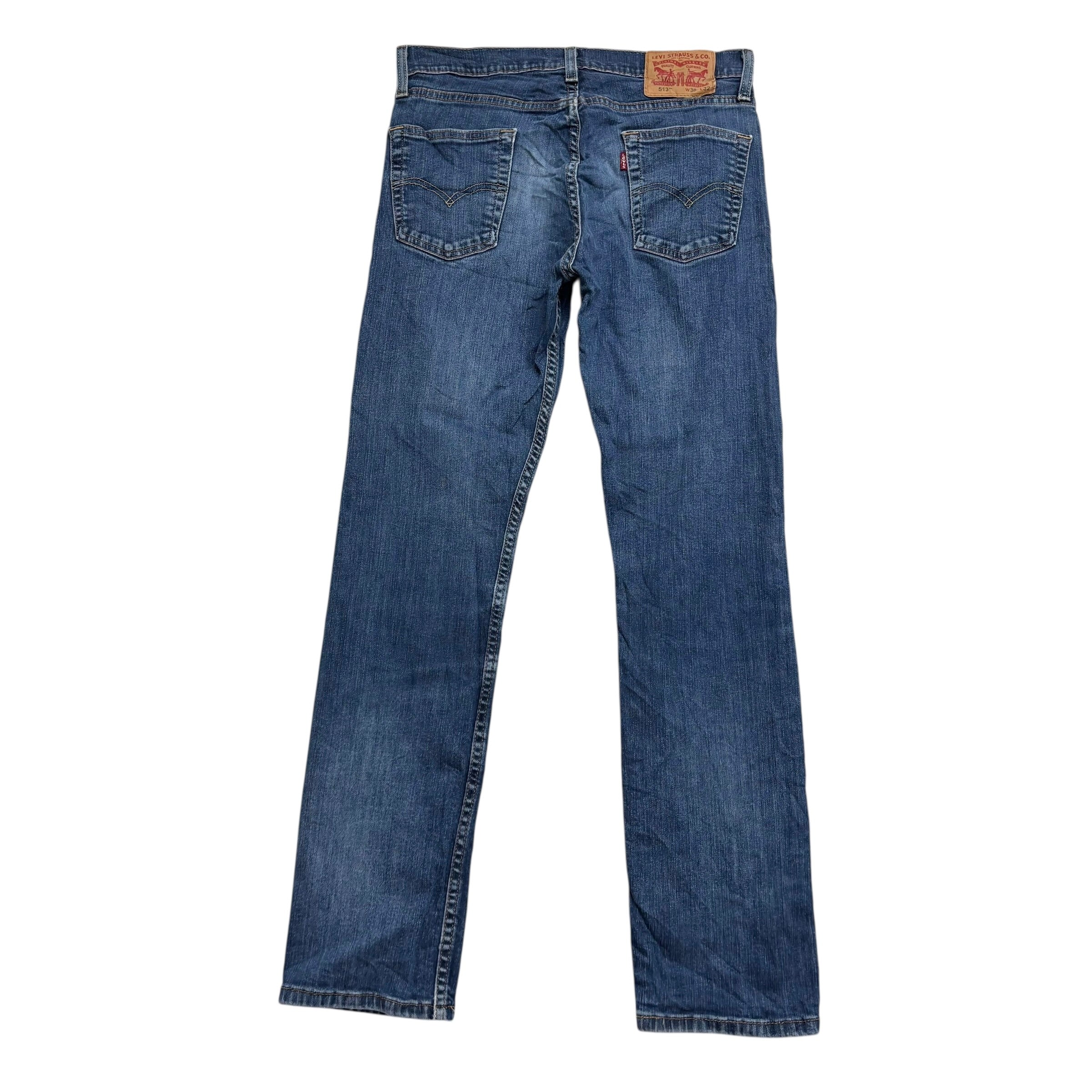 Levis 513 Jeans W30 L32 Mens Mid Blue Slim Straight Fit Stretch Denim (E)