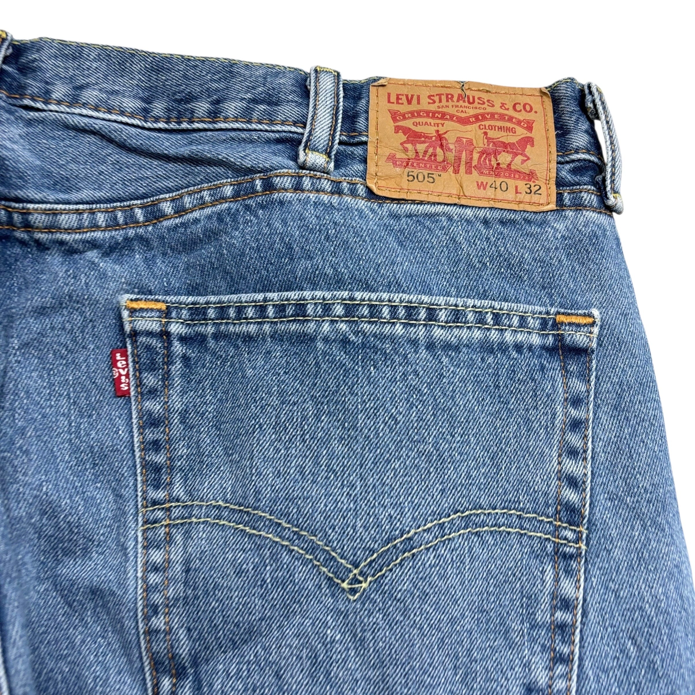 Levis 505 Jeans W40 L32 Mens Mid Blue Regular Straight Fit Denim (E)