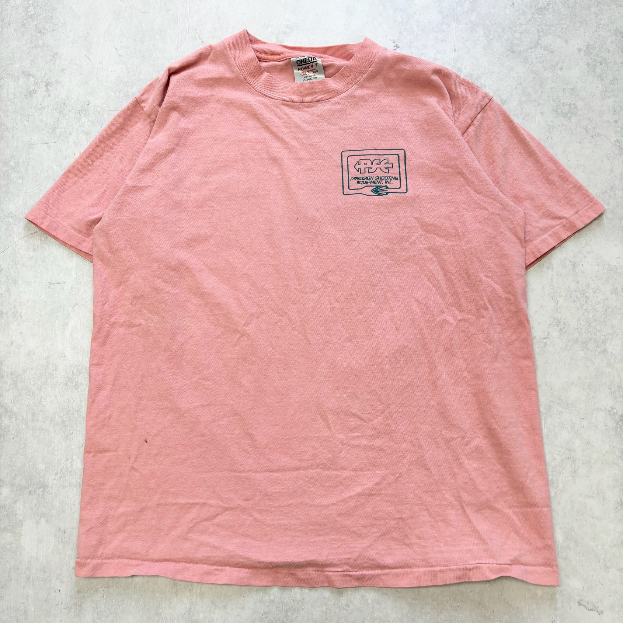 Vintage T Shirt Mens Large Pink Single Stitch Graphic Print 90s USA Shooting