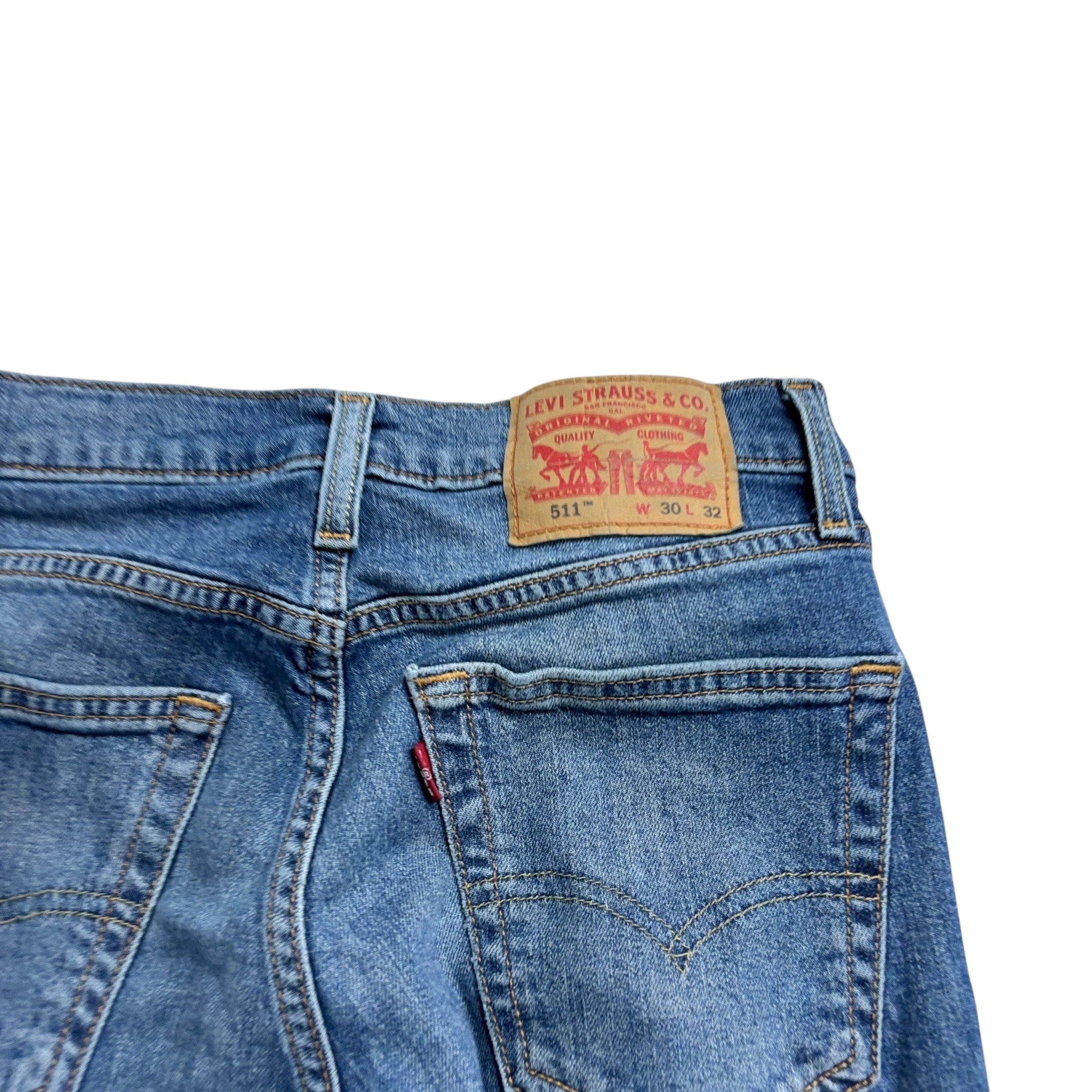 Levis 511 Jeans W30 L32 Mens Mid Blue Slim Fit Stretch Denim (E)