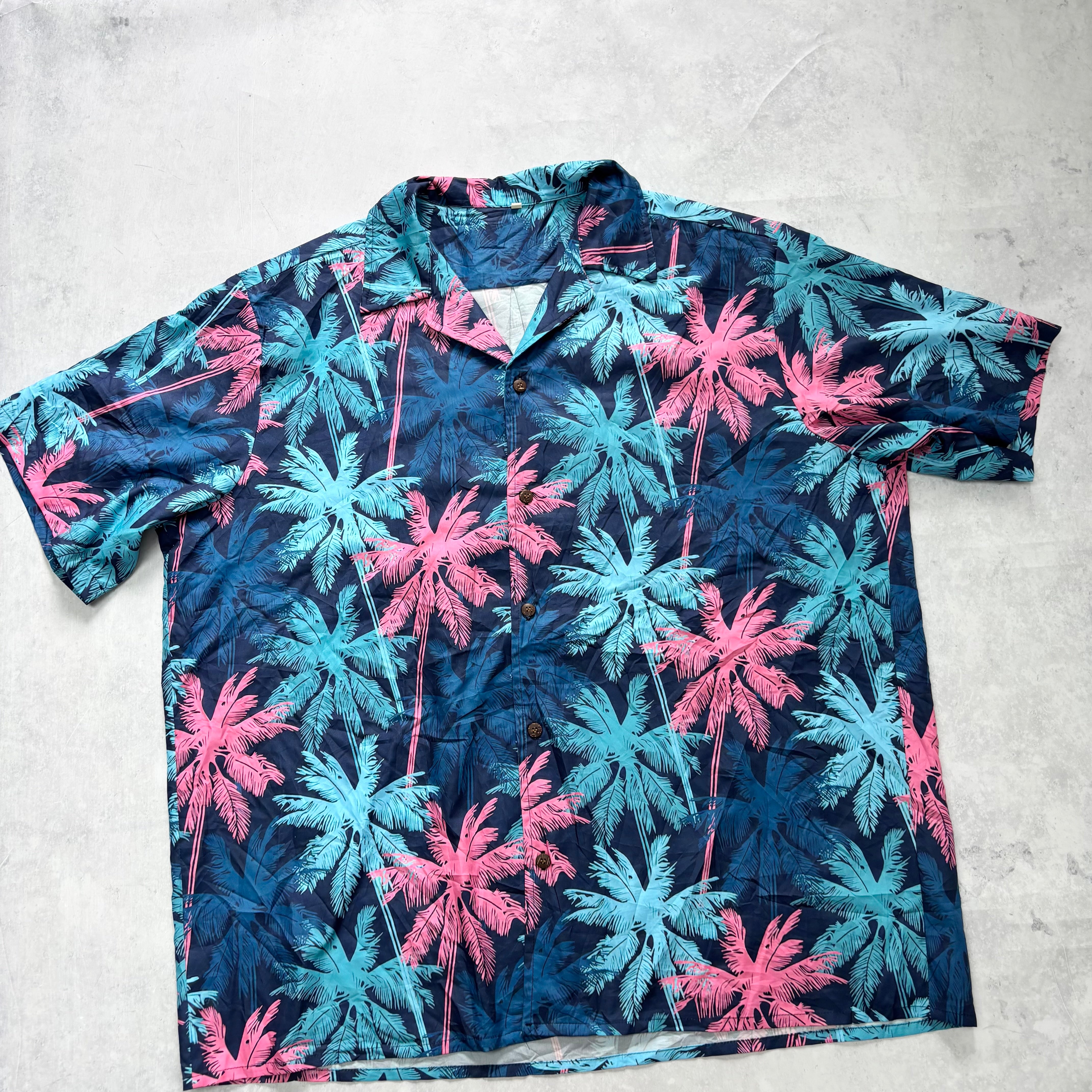 Hawaiian Shirt Mens XXL Blue Aloha Floral Short Sleeve Polyester (E)