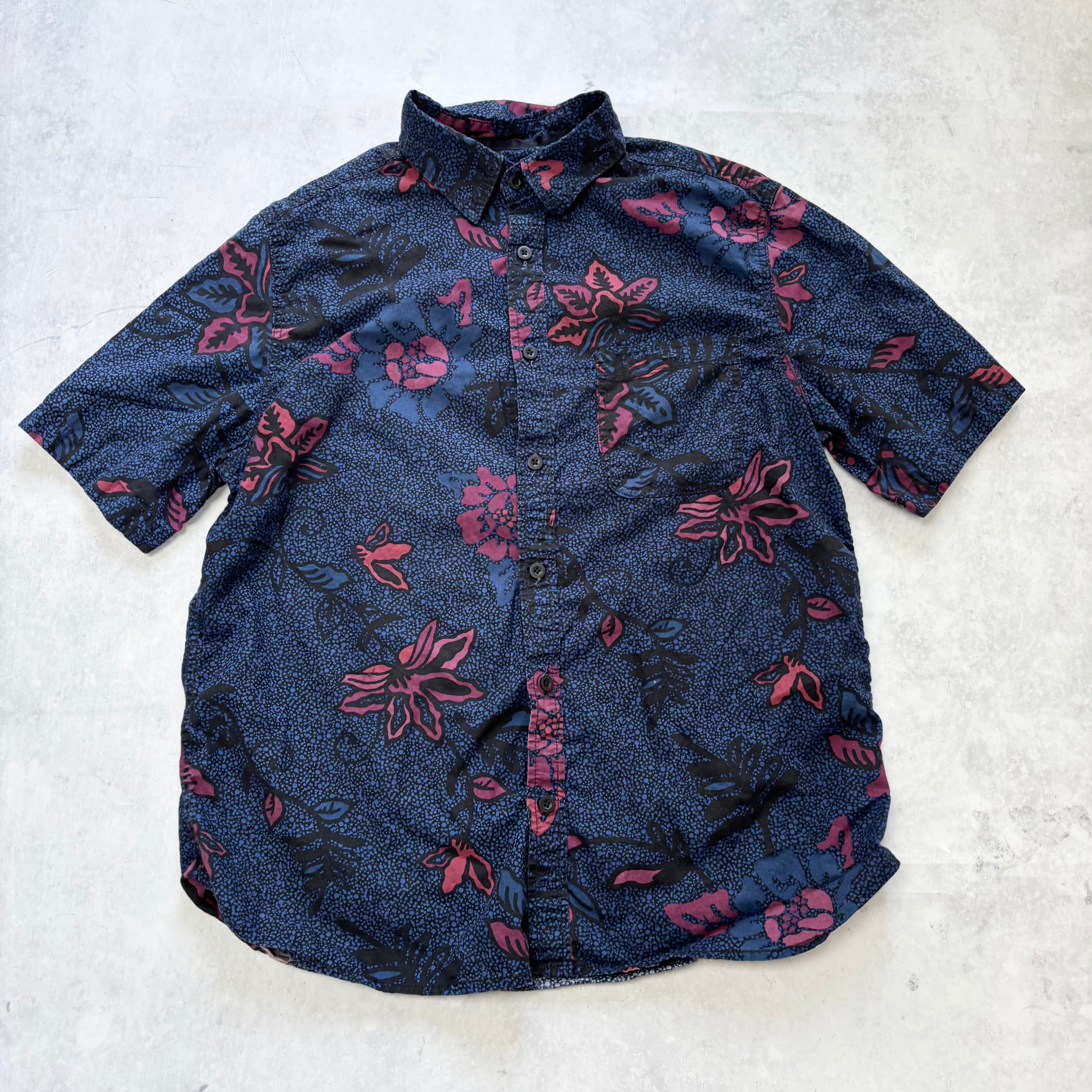 Hawaiian Shirt Mens Large Blue Floral Aloha Short Sleeve Cotton (E)