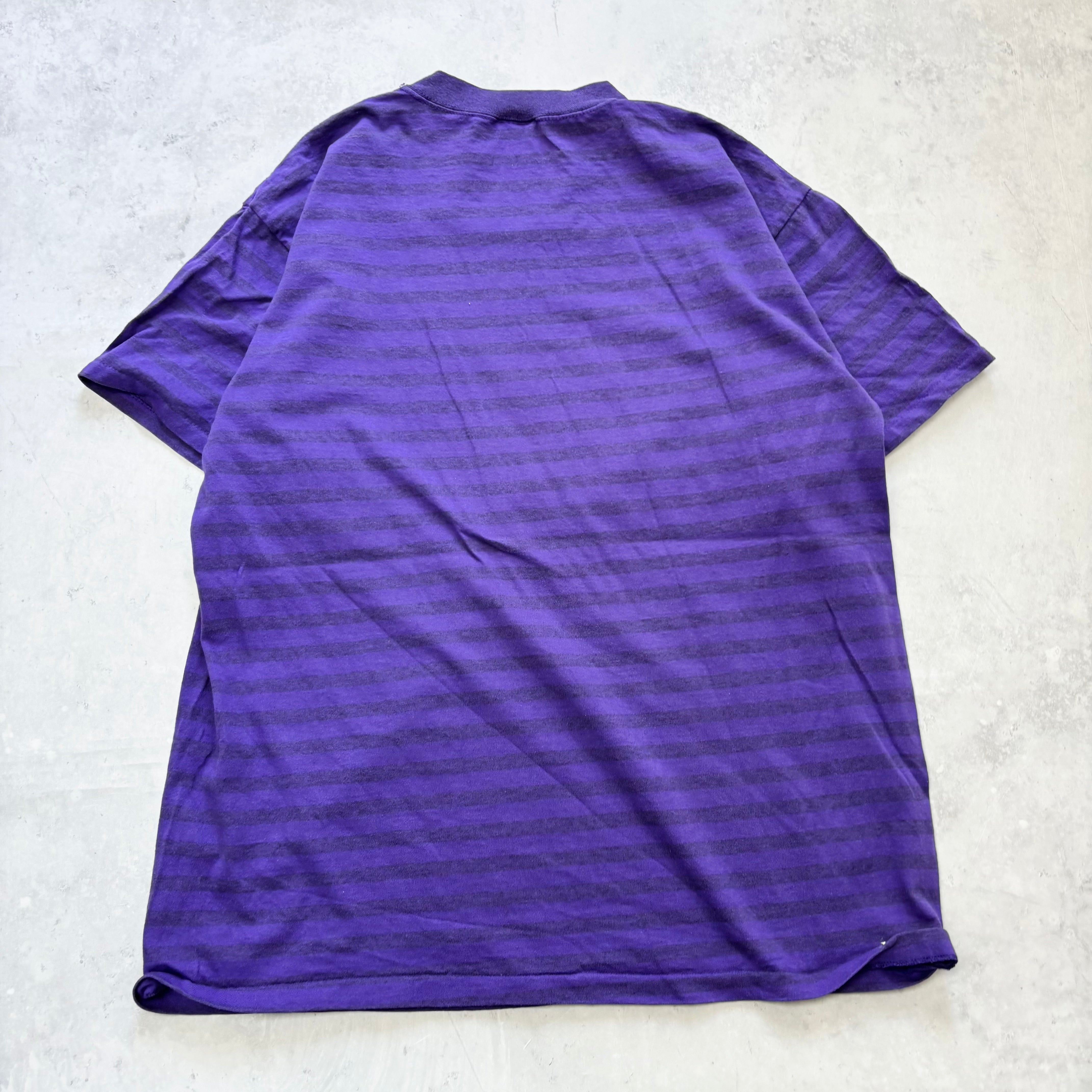 Vintage T Shirt Mens XL Purple Single Stitch 90s Striped (E)