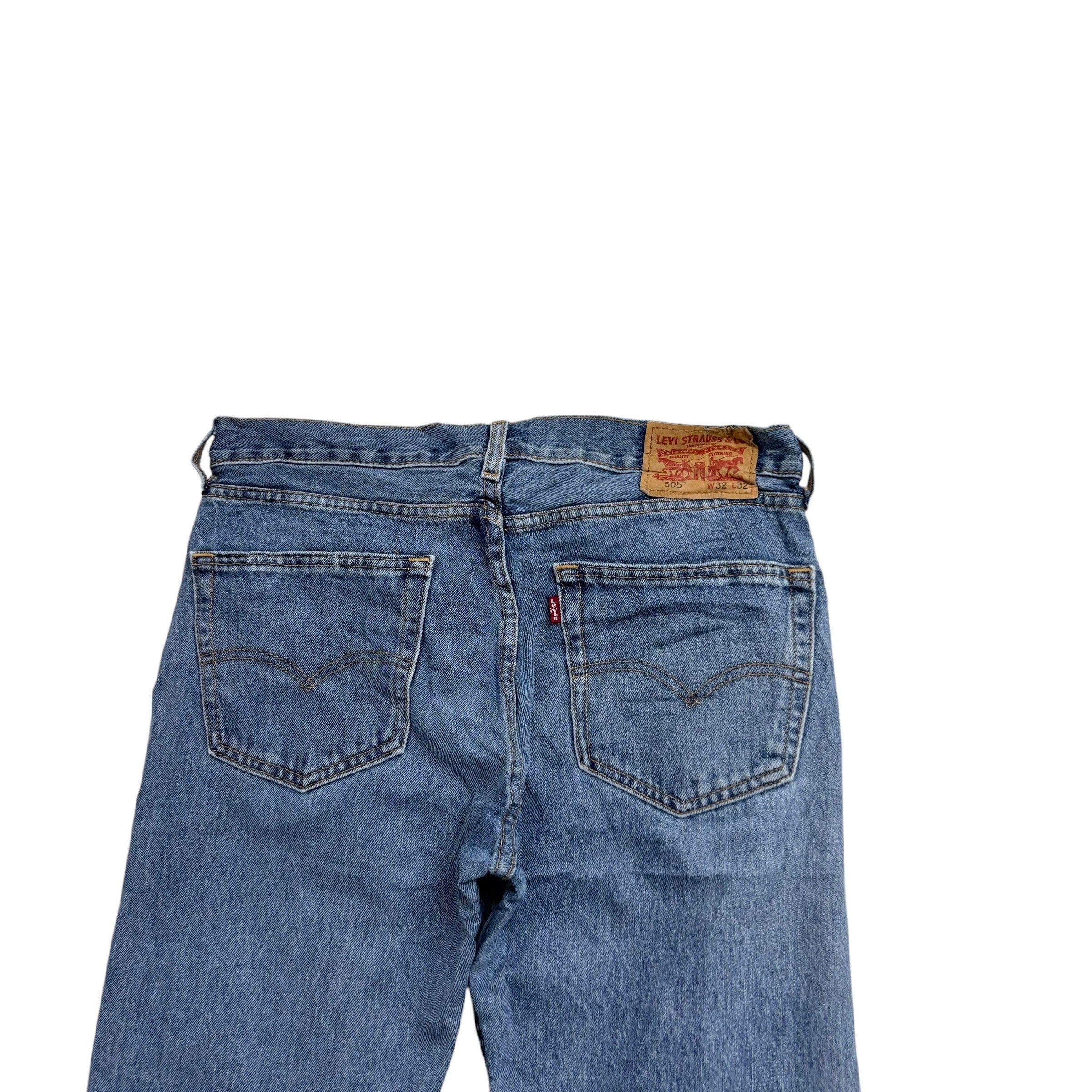 Levis 505 Jeans W32 L32 Mens Mid Blue Regular Straight Fit Vintage Denim (E)