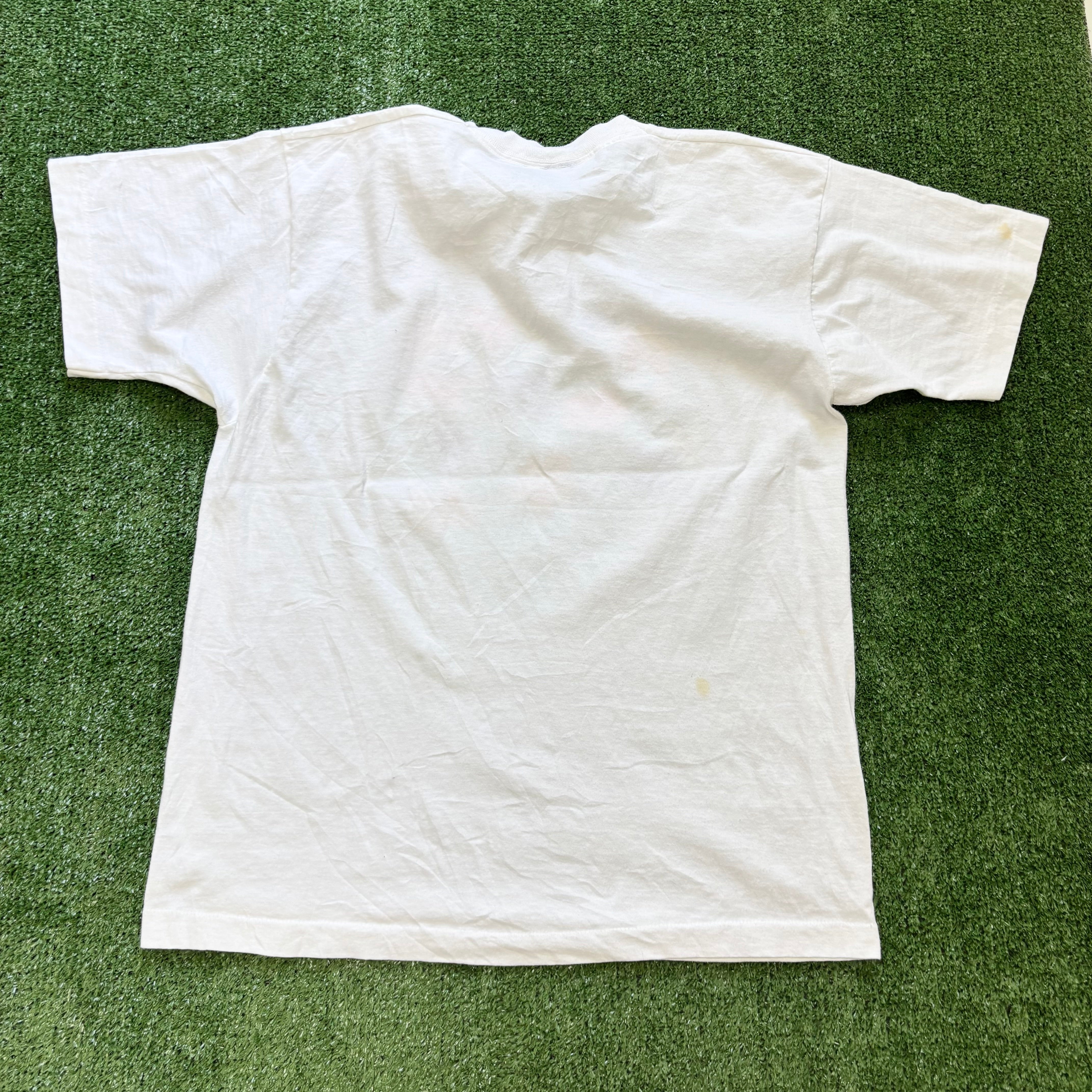 Vintage T Shirt Mens Medium White Single Stitch Graphic Print 90s Flowers (F)