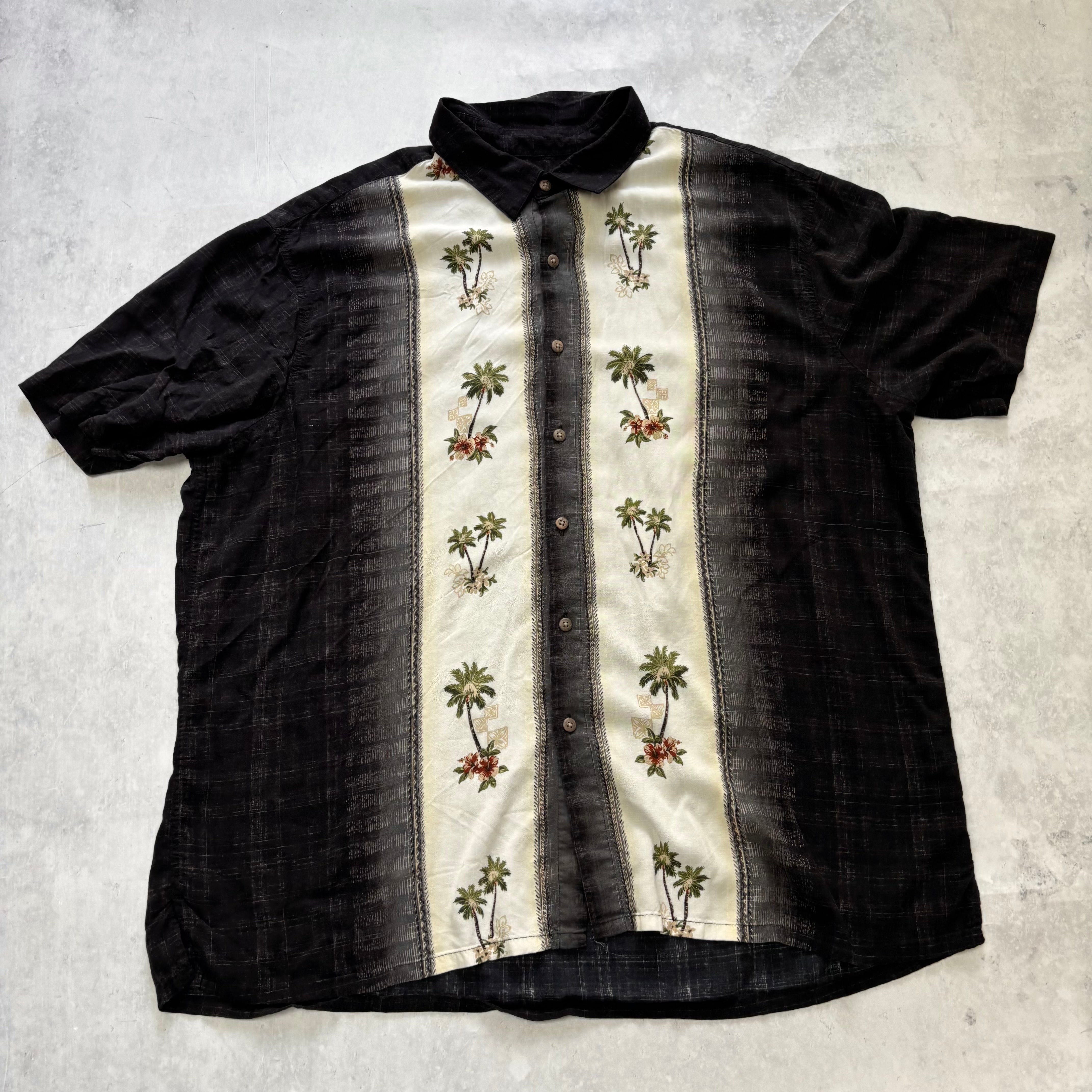Vintage Hawaiian Shirt Mens XXL Black Floral Aloha Short Sleeve Rayon (E)