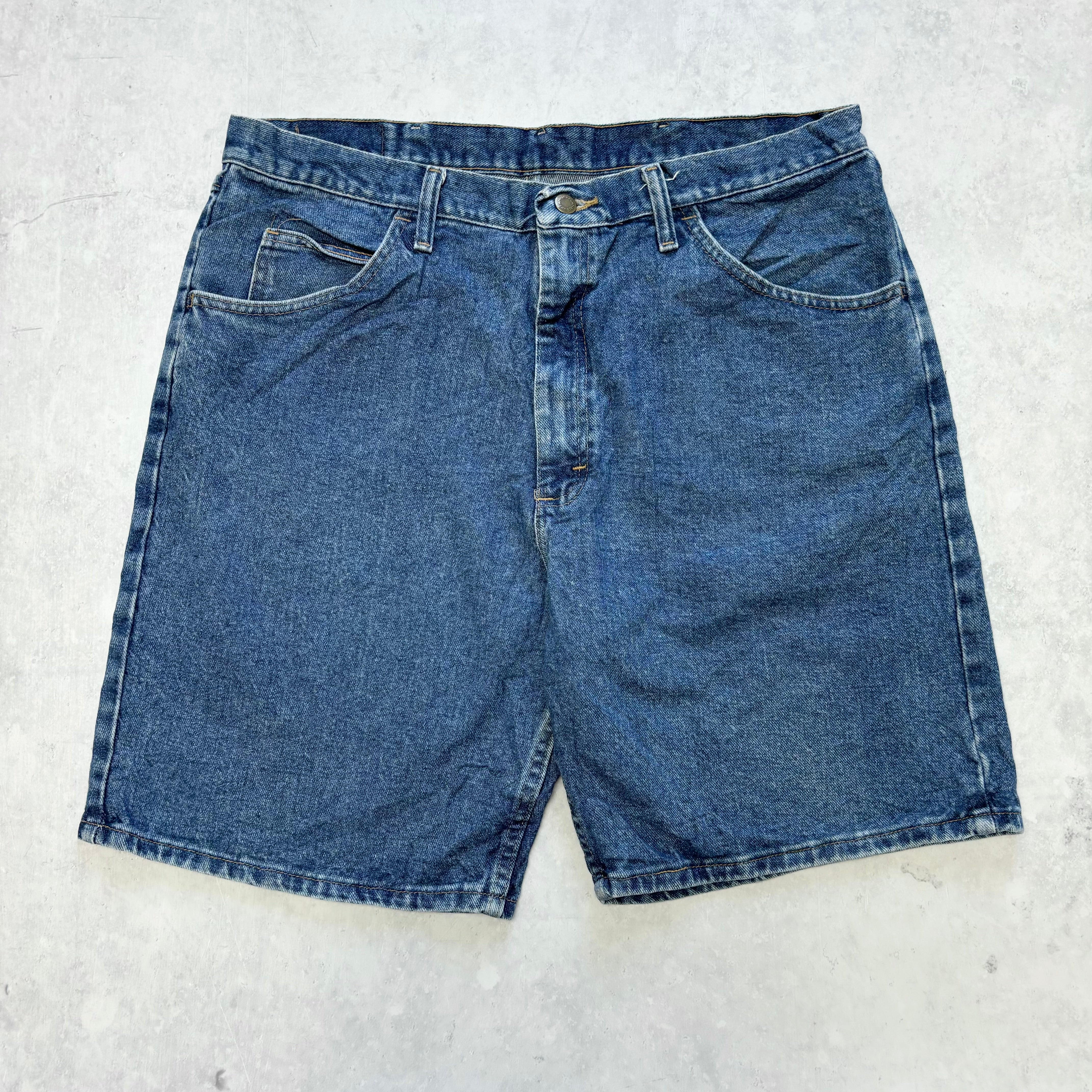 Vintage Wrangler Jorts W36 Mens Denim Shorts Mid Blue Baggy Relaxed Fit