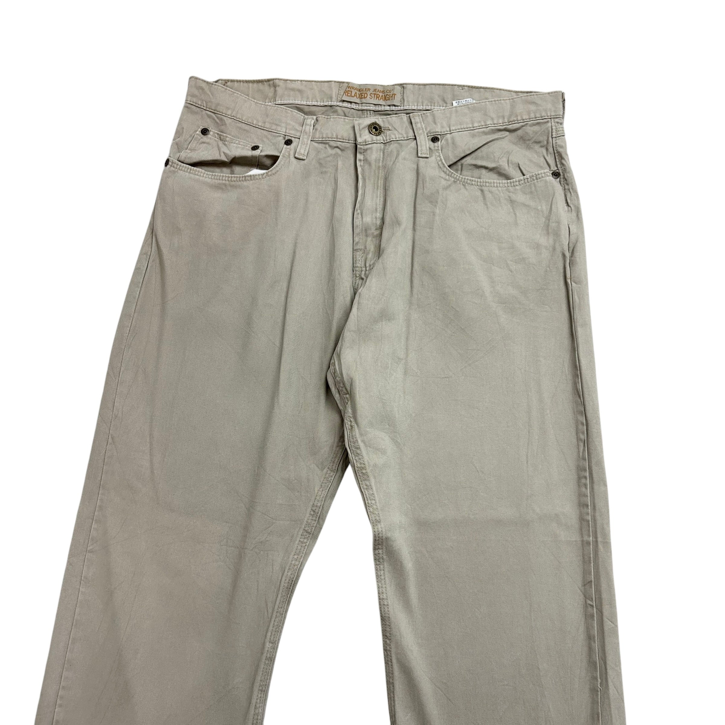 Wrangler Trousers W34 L29 Mens Beige Relaxed Baggy Straight Fit Cotton Pants