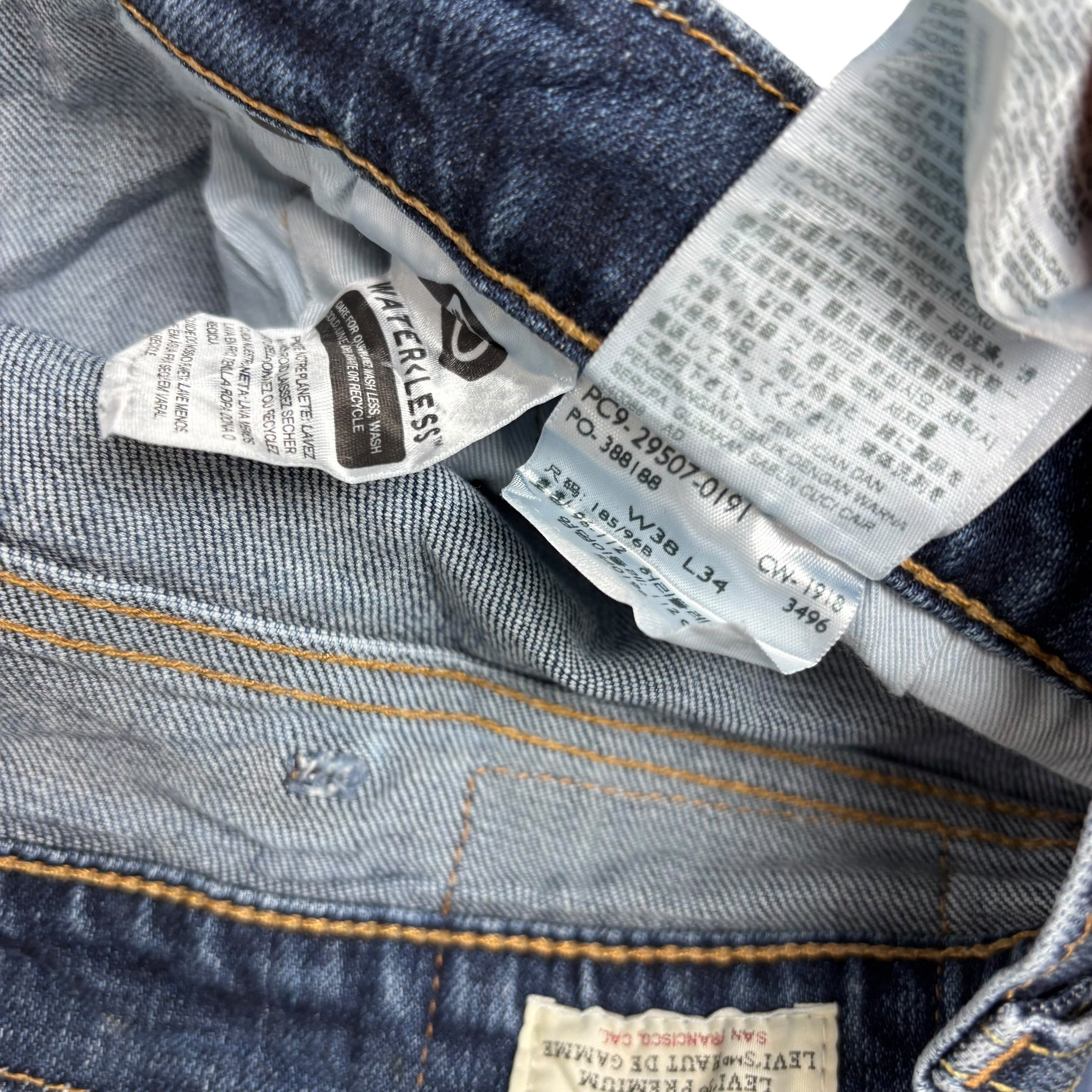 Levis 502 Jeans W38 L34 Mens Mid Blue Regular Tapered Fit Stretch Denim (F)