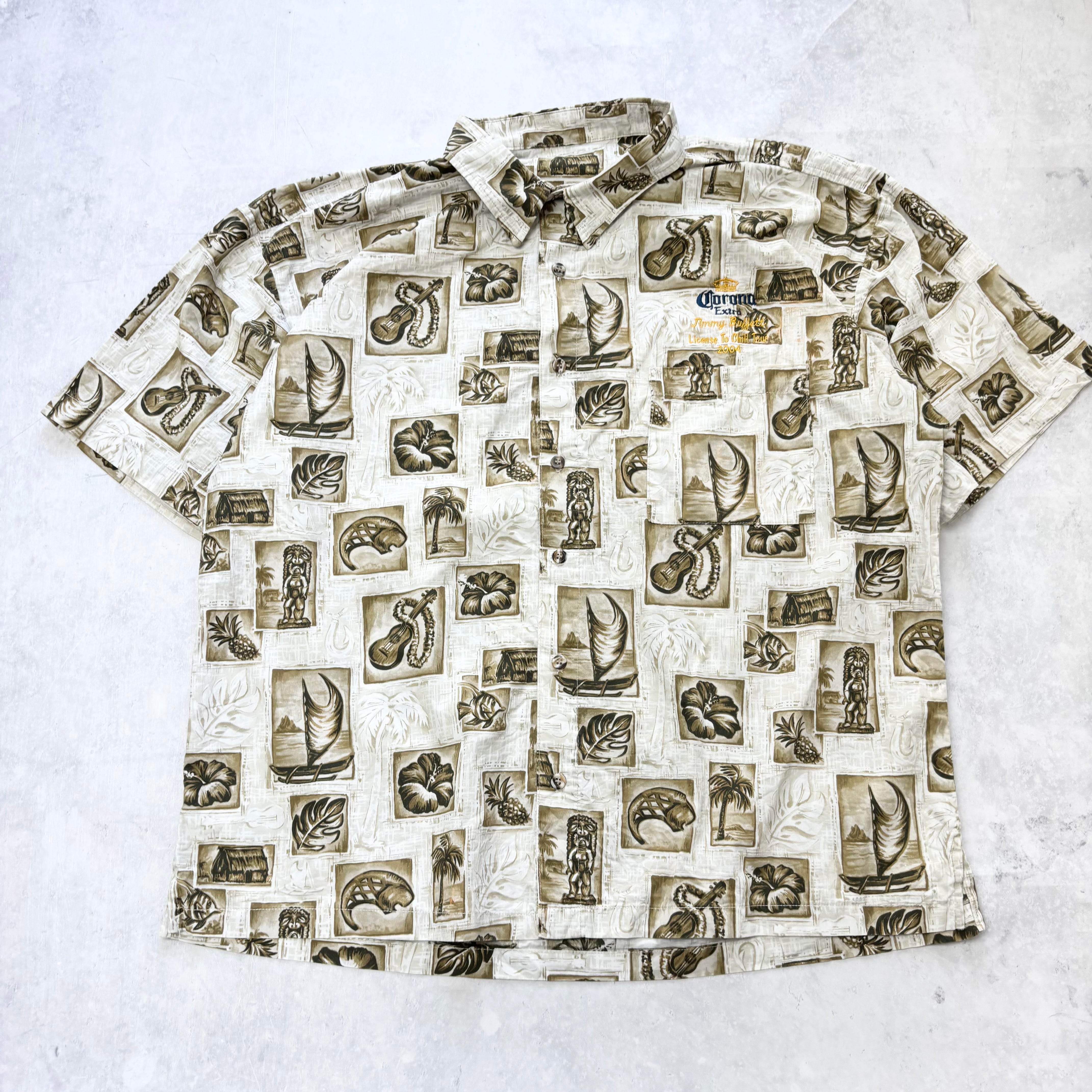 Vintage Hawaiian Shirt Mens XXL Beige Floral Aloha Short Sleeve (E)